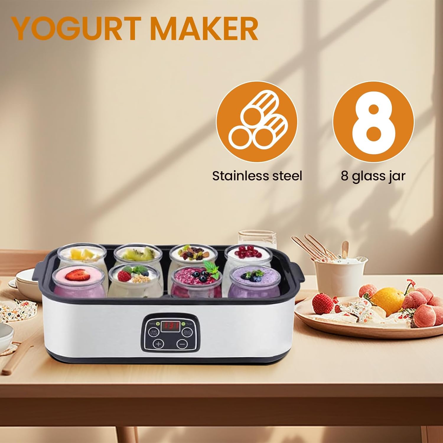 Yaourtière numérique intelligente – température/durée réglable, produits laitiers/non laitiers personnalisés, riches en probiotiques, facile à