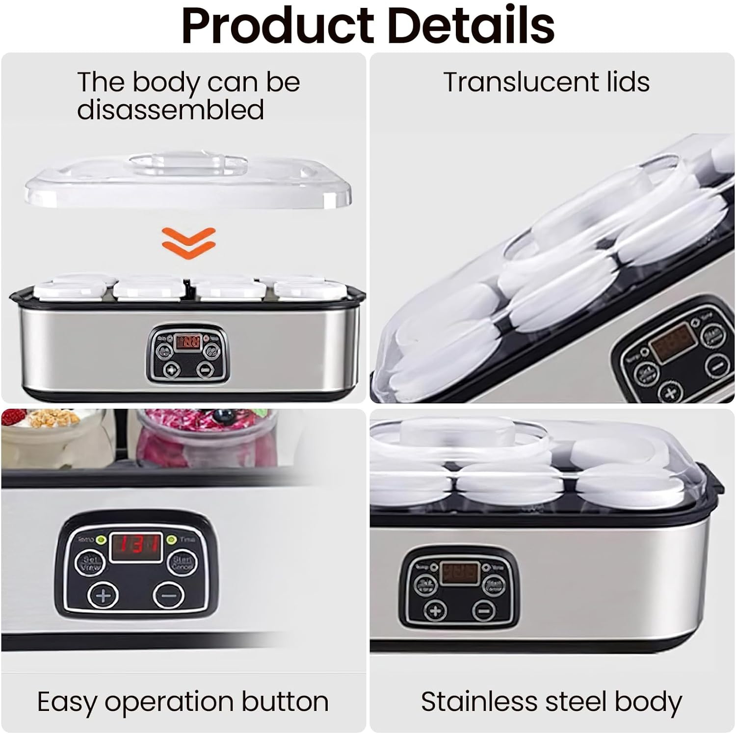 Yaourtière numérique intelligente – température/durée réglable, produits laitiers/non laitiers personnalisés, riches en probiotiques, facile à