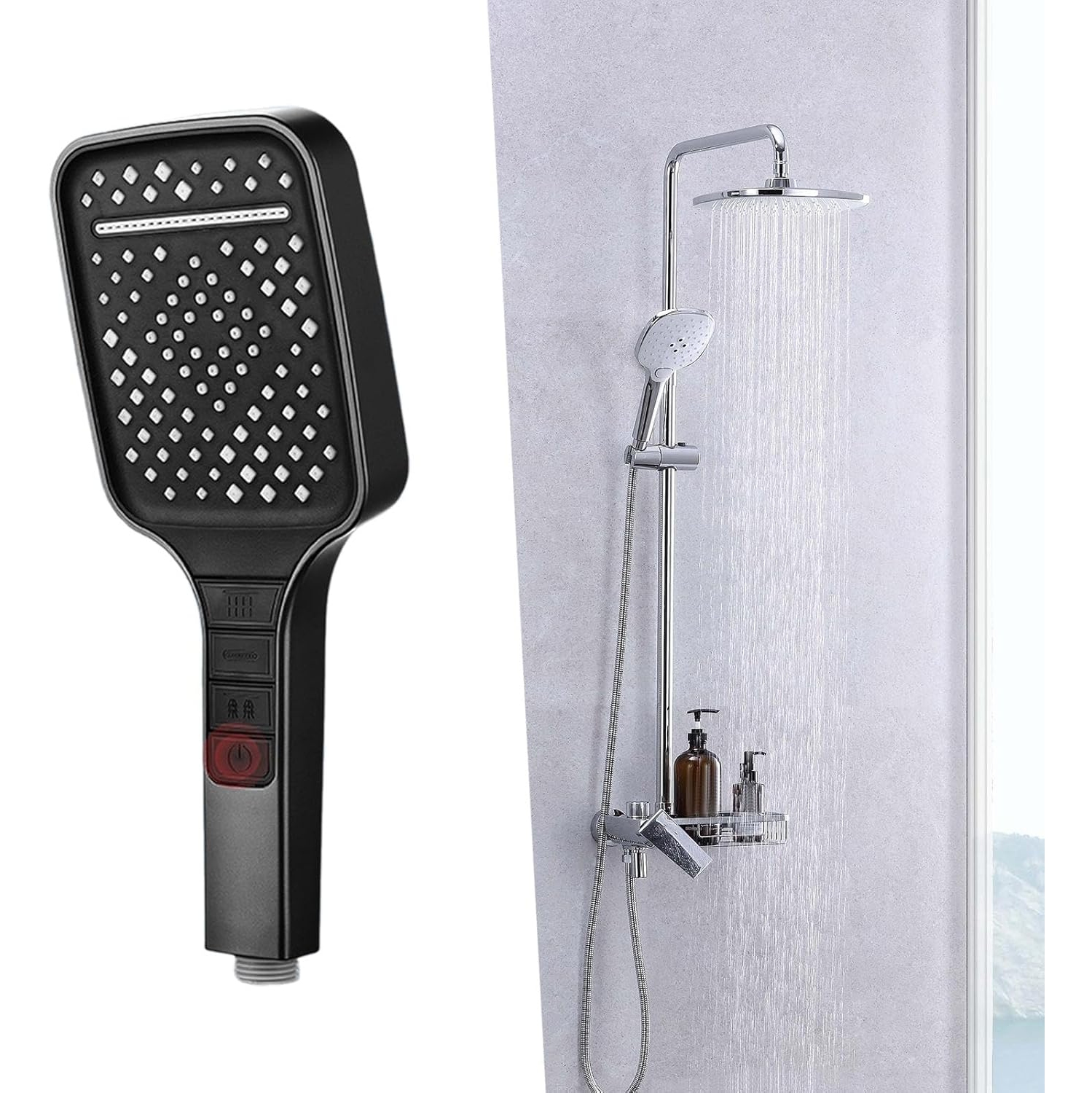High Pressure Shower Head Removable 7-Mode Rain Shower Head Handheld Shower Head - Black(Shower head only)