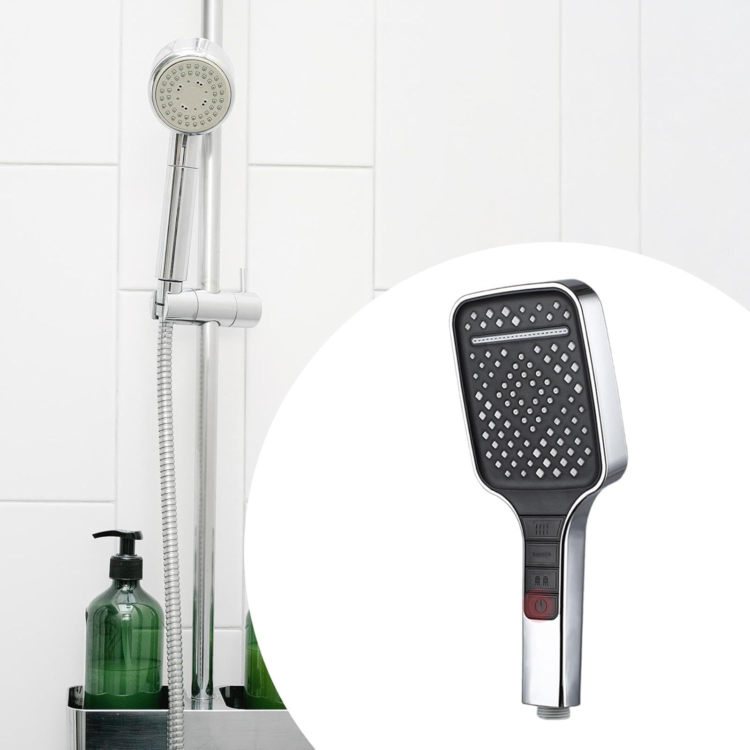 High Pressure Shower Head Removable 7 Mode Rain Shower Head Handheld Shower Head - Silver （Shower head only）