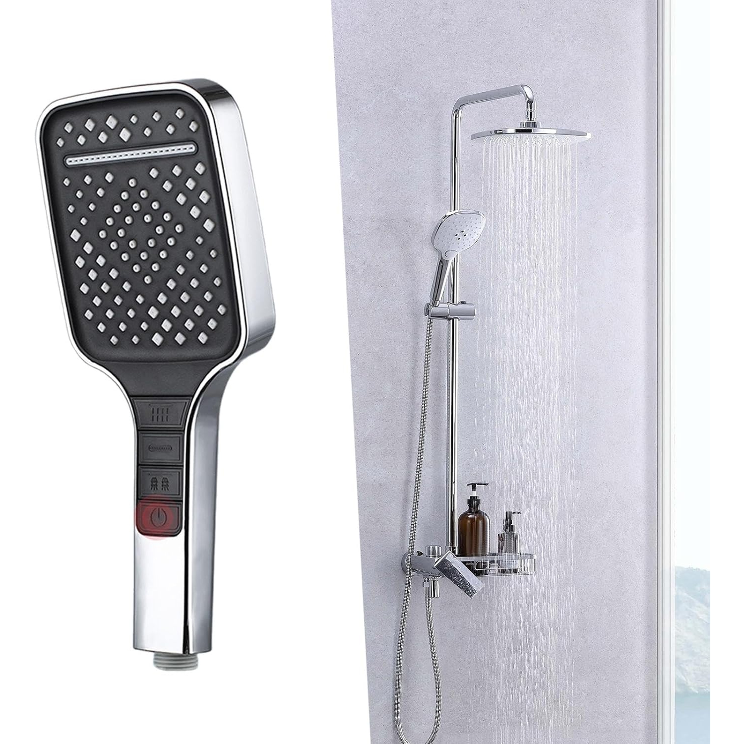 High Pressure Shower Head Removable 7 Mode Rain Shower Head Handheld Shower Head - Silver （Shower head only）