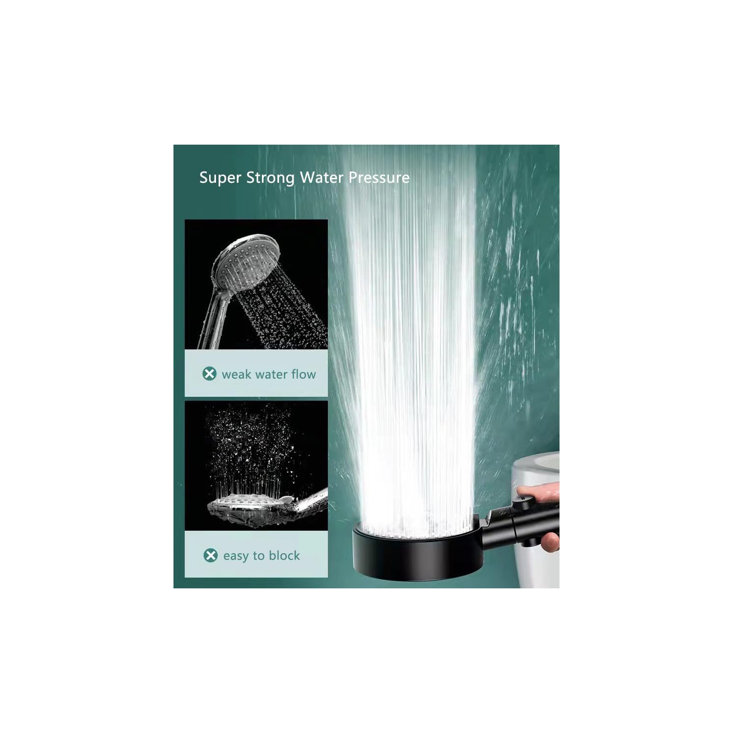 Shower head adjustable high pressure water saving shower head water massage shower head with one button stop function for bathroom accessories, black