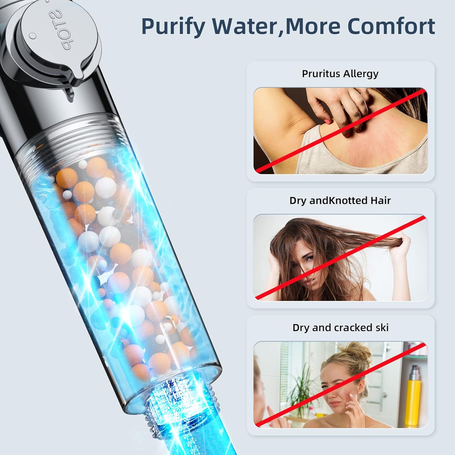 Shower head with 1.5m hose, 5 mode function anti-limescale shower head, high pressure shower head