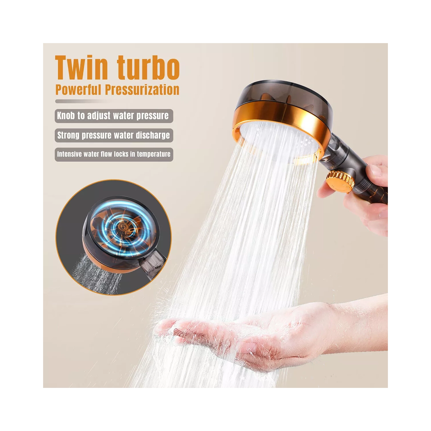 pomme de douche rotative à 360° dans la salle de bain avec turbine haute pression pomme de douche