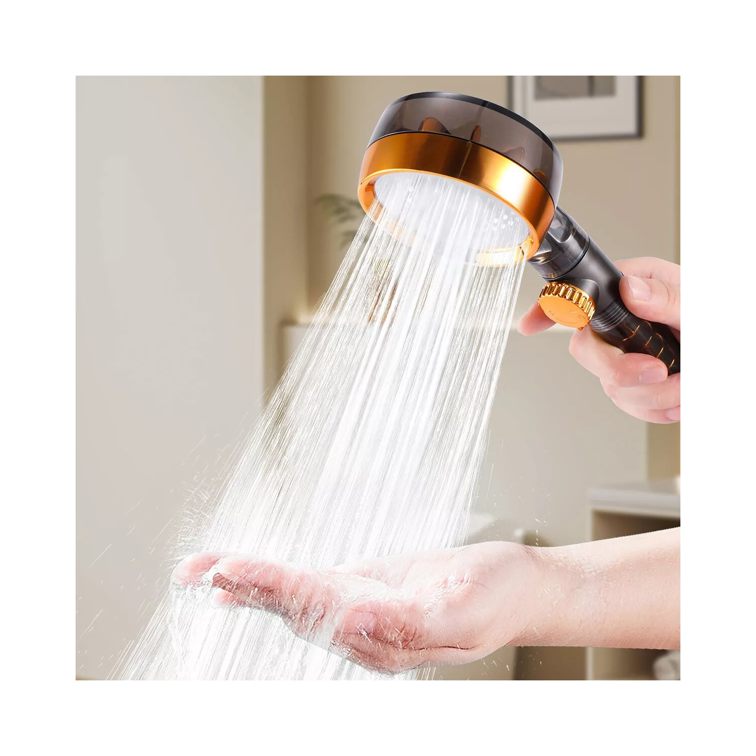 pomme de douche rotative à 360° dans la salle de bain avec turbine haute pression pomme de douche