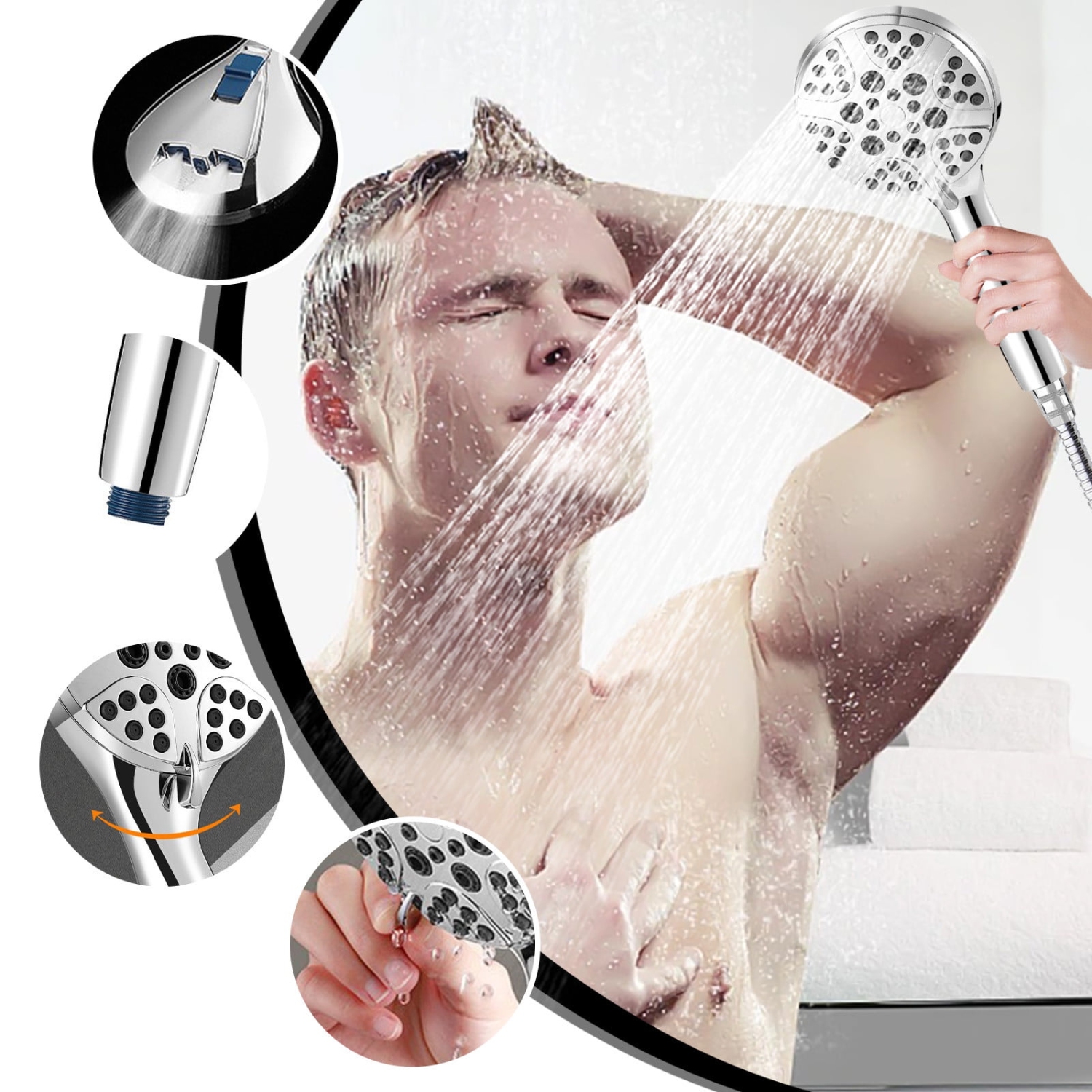 Handheld shower shower head American style seven-speed double spray gun silicone water shower booster universal - silver