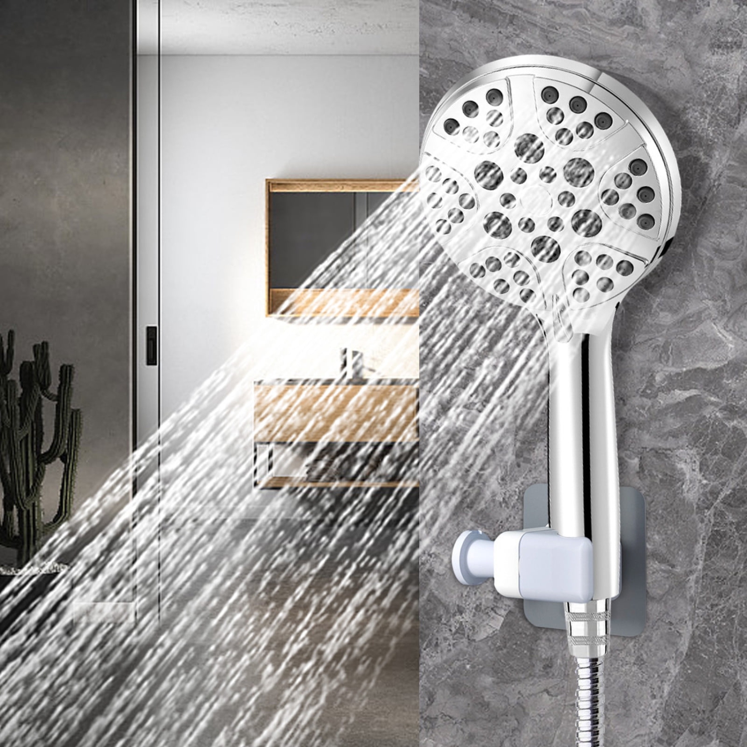 Handheld shower shower head American style seven-speed double spray gun silicone water shower booster universal - silver