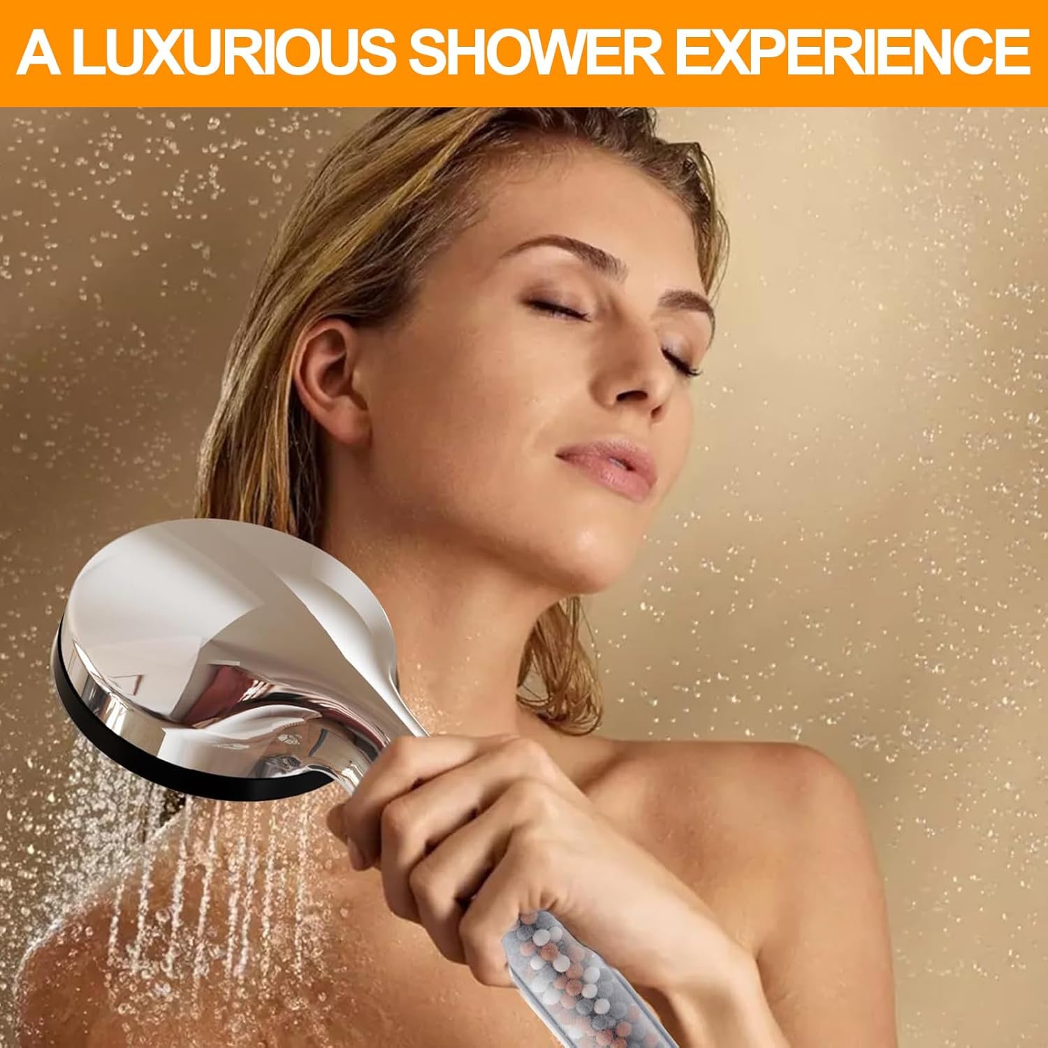 Five-speed adjustment High-pressure water Negative ion hard water softening and filtration Shower head - silver and black surface