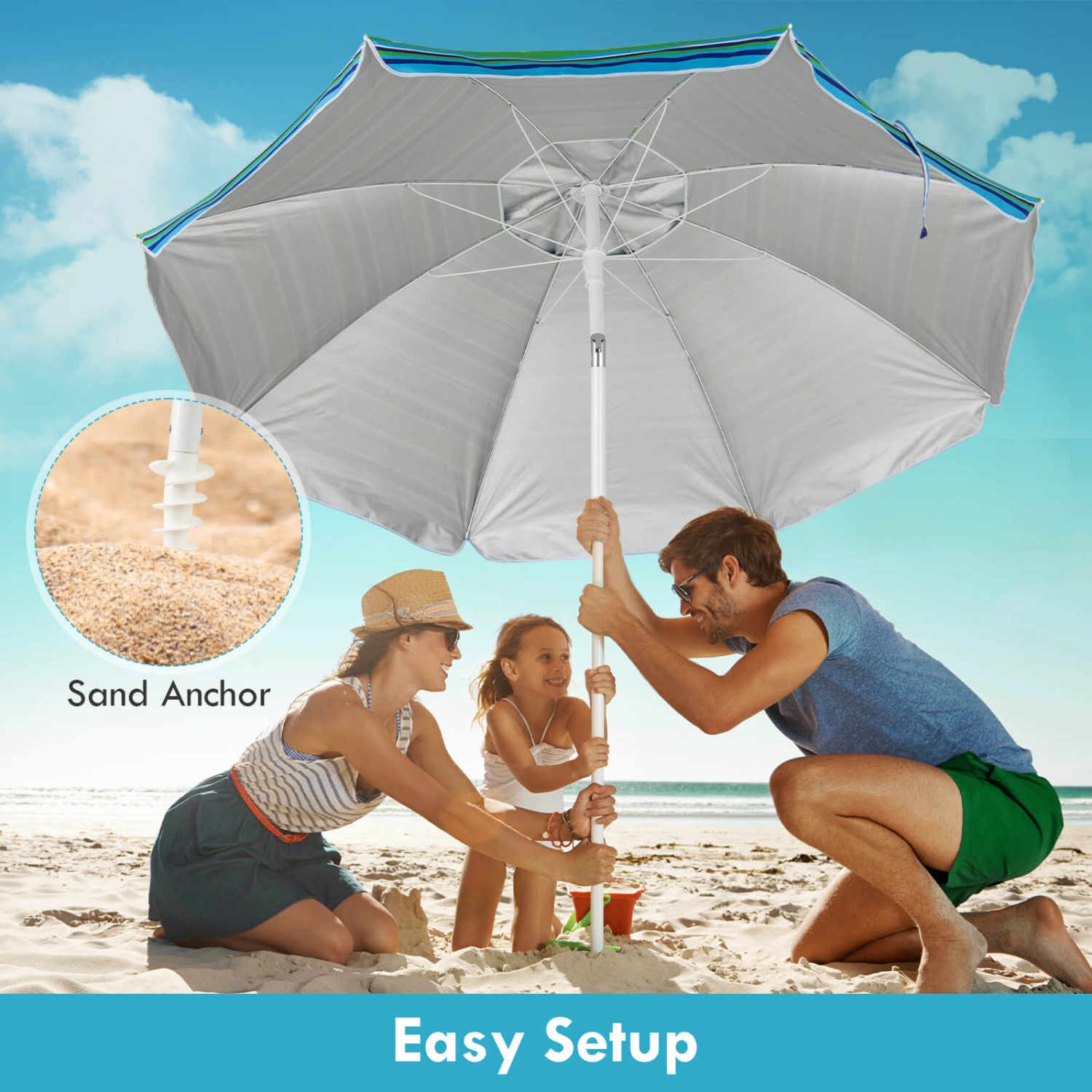 Costway 7.2 FT Portable Beach Umbrella Tilt Sand Anchor Cup Holder W/Carry Bag