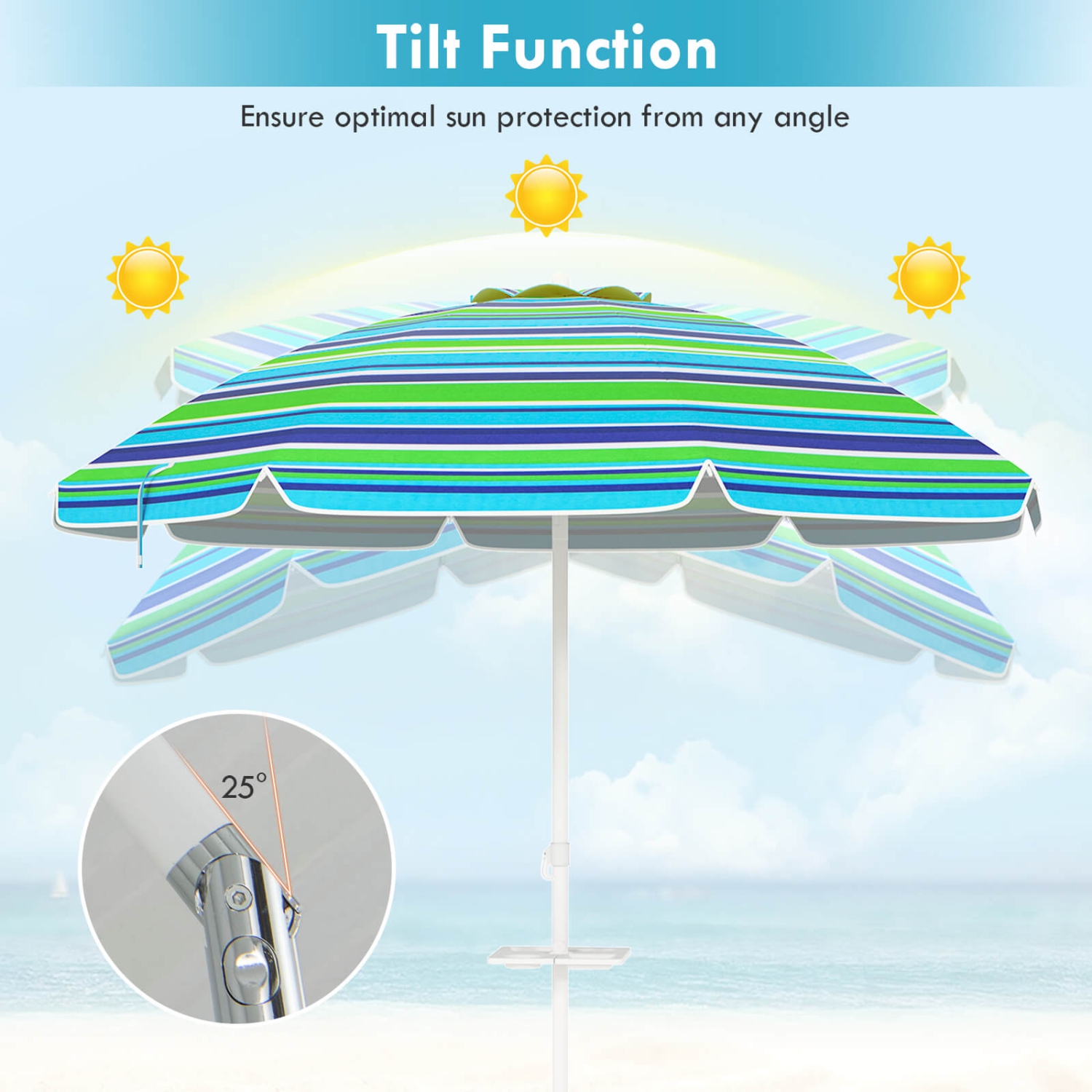 Costway 7.2 FT Portable Beach Umbrella Tilt Sand Anchor Cup Holder W/Carry Bag