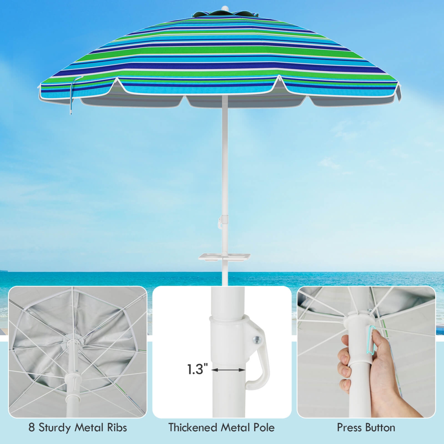 Costway 7.2 FT Portable Beach Umbrella Tilt Sand Anchor Cup Holder W/Carry Bag