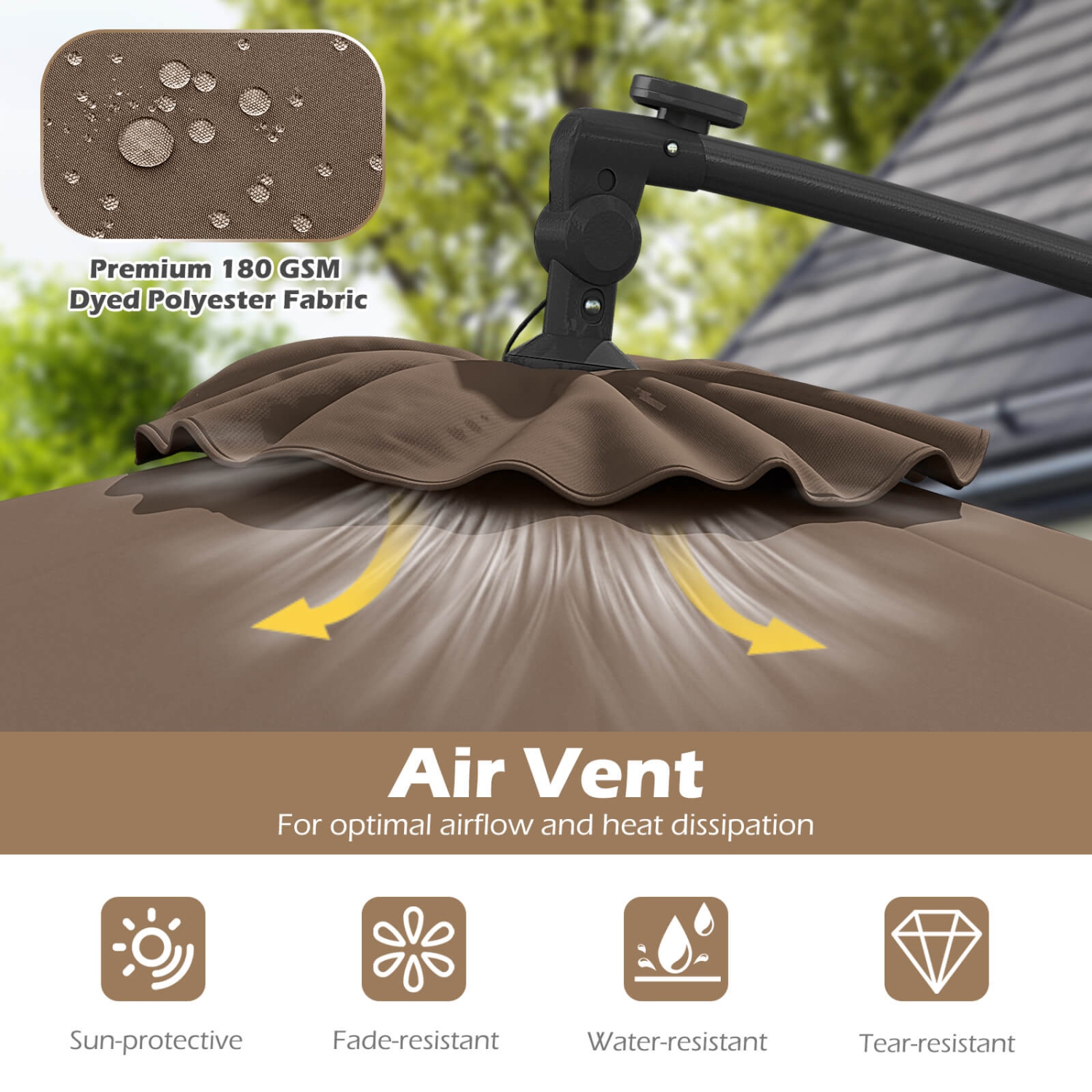 Costway 10 FT Solar Offset Hanging Umbrella Patio Cantilever Umbrella with 32 LED Lights Brown/Turquoise/Beige/Gray/Red