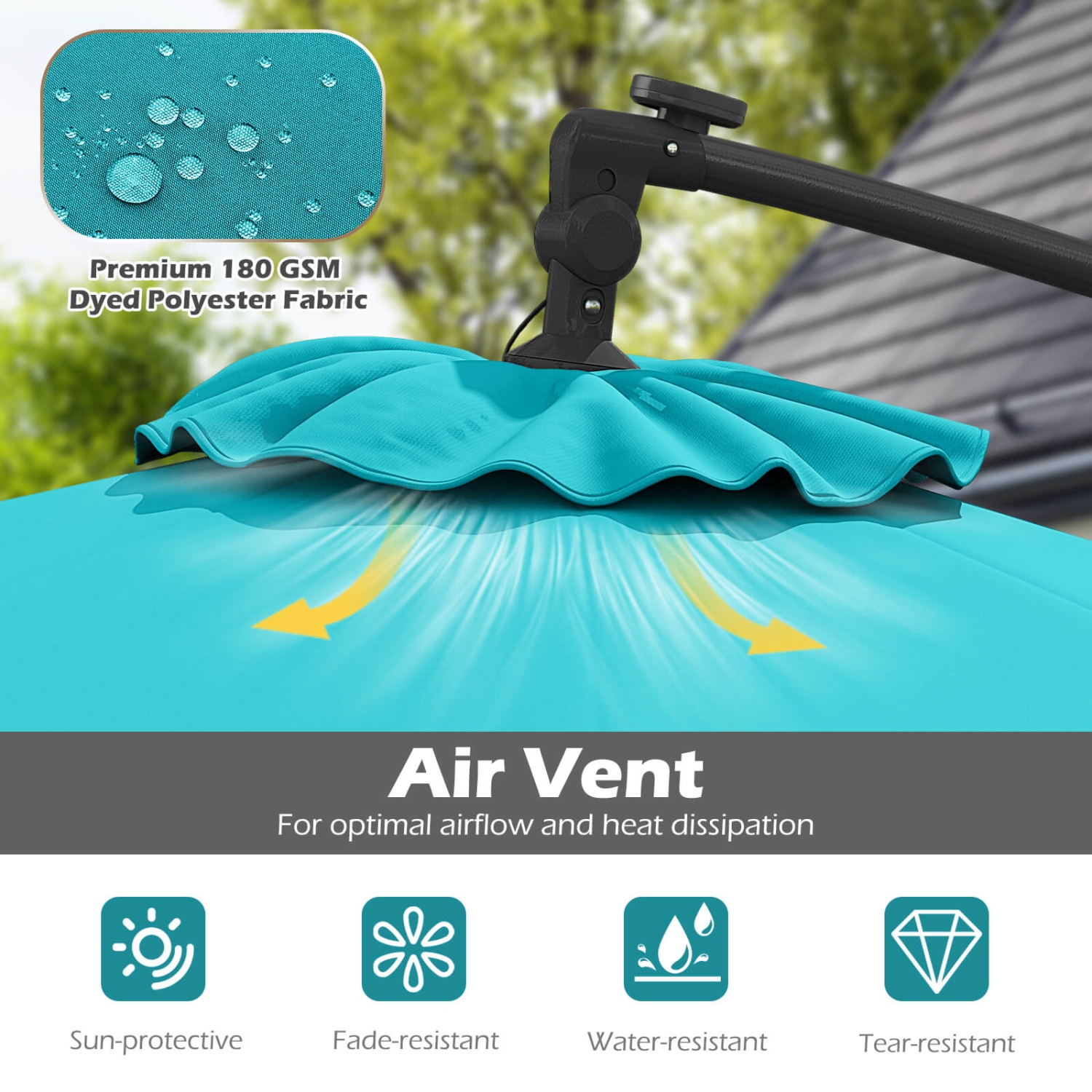 Parasol en porte-à-faux patio solaire décalé 10 pi de Costway/32 LED/Brun/Turquoise/Beige/Gris/Rouge