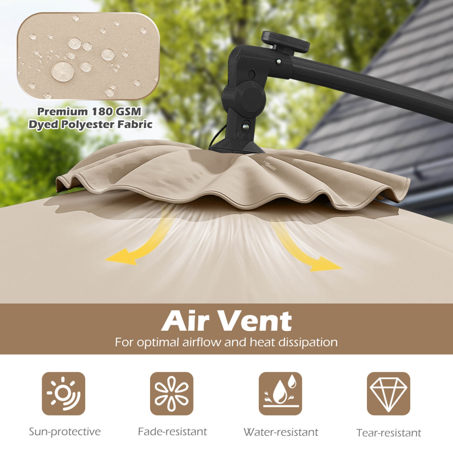 Costway 10 FT Solar Offset Hanging Umbrella Patio Cantilever Umbrella with 32 LED Lights Brown/Turquoise/Beige/Gray/Red