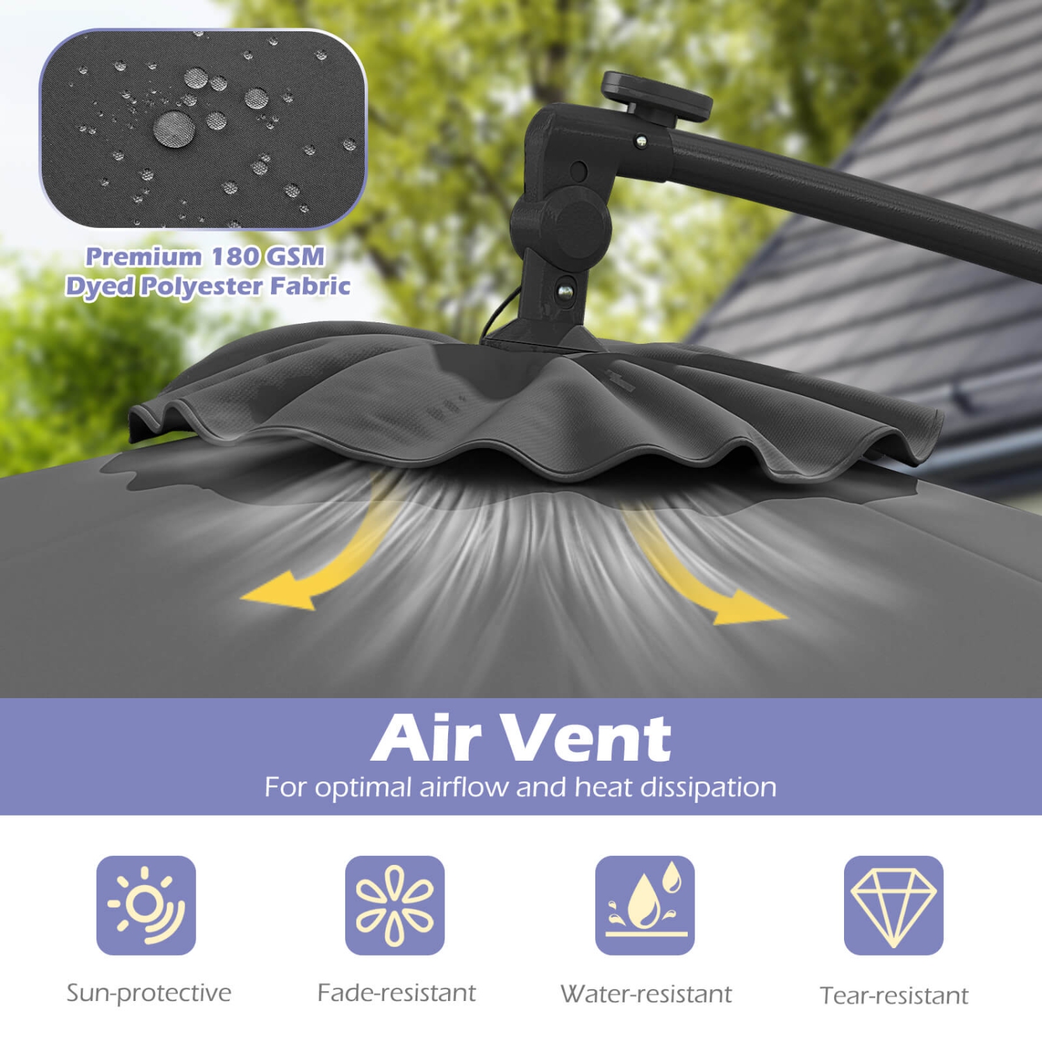 Parasol en porte-à-faux patio solaire décalé 10 pi de Costway/32 LED/Brun/Turquoise/Beige/Gris/Rouge