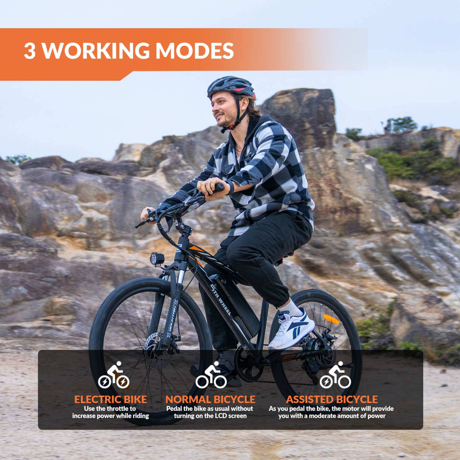 5TH WHEEL BB17 Electric Bike, 700W Peak Motor, 37KM/H Max Speed, Color LCD Display, 7-Speed Gear, Front Suspension, Commuting & Mountain Ebike