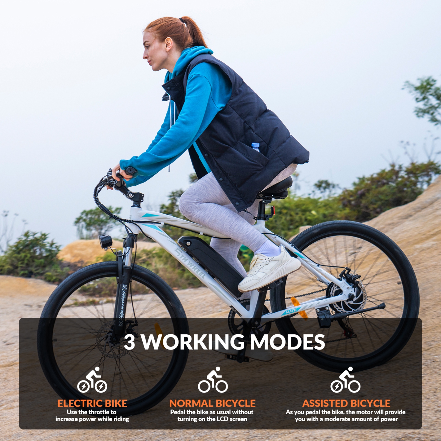 5TH WHEEL BB17 Electric Bike, 700W Peak Motor, 37KM/H Max Speed, Color LCD Display, 7-Speed Gear, Front Suspension, Commuting & Mountain Ebike