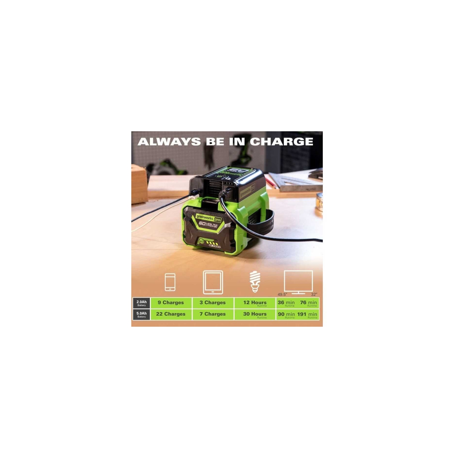 Convertisseur de courant 300 W 60 V de Greenworks seulement, batterie et chargeur NON inclus