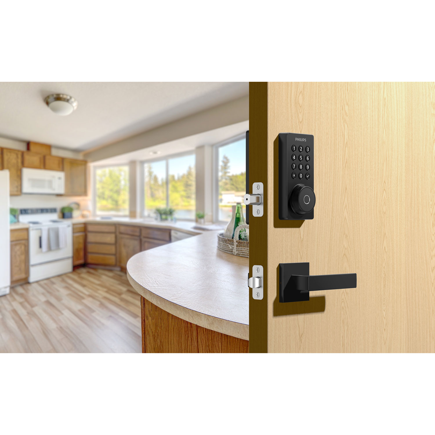 Serrure intelligente Wi-Fi à pêne dormant et lecteur d'empreintes digitales série 4200 de Philips - Noir mat