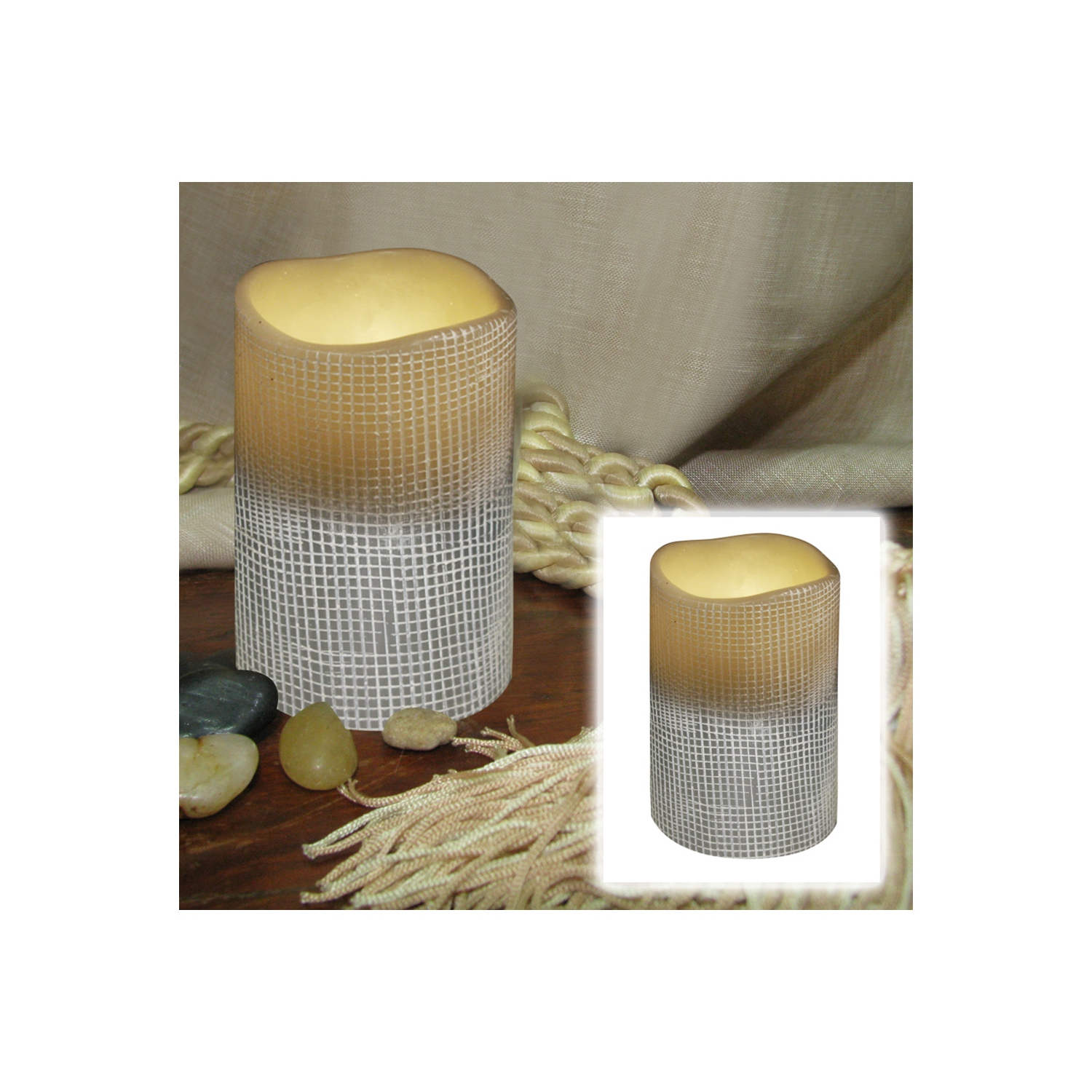 Bougie-pilier sans flamme en cire scintillante à piles - 4&nbsp;po - Gris pierre