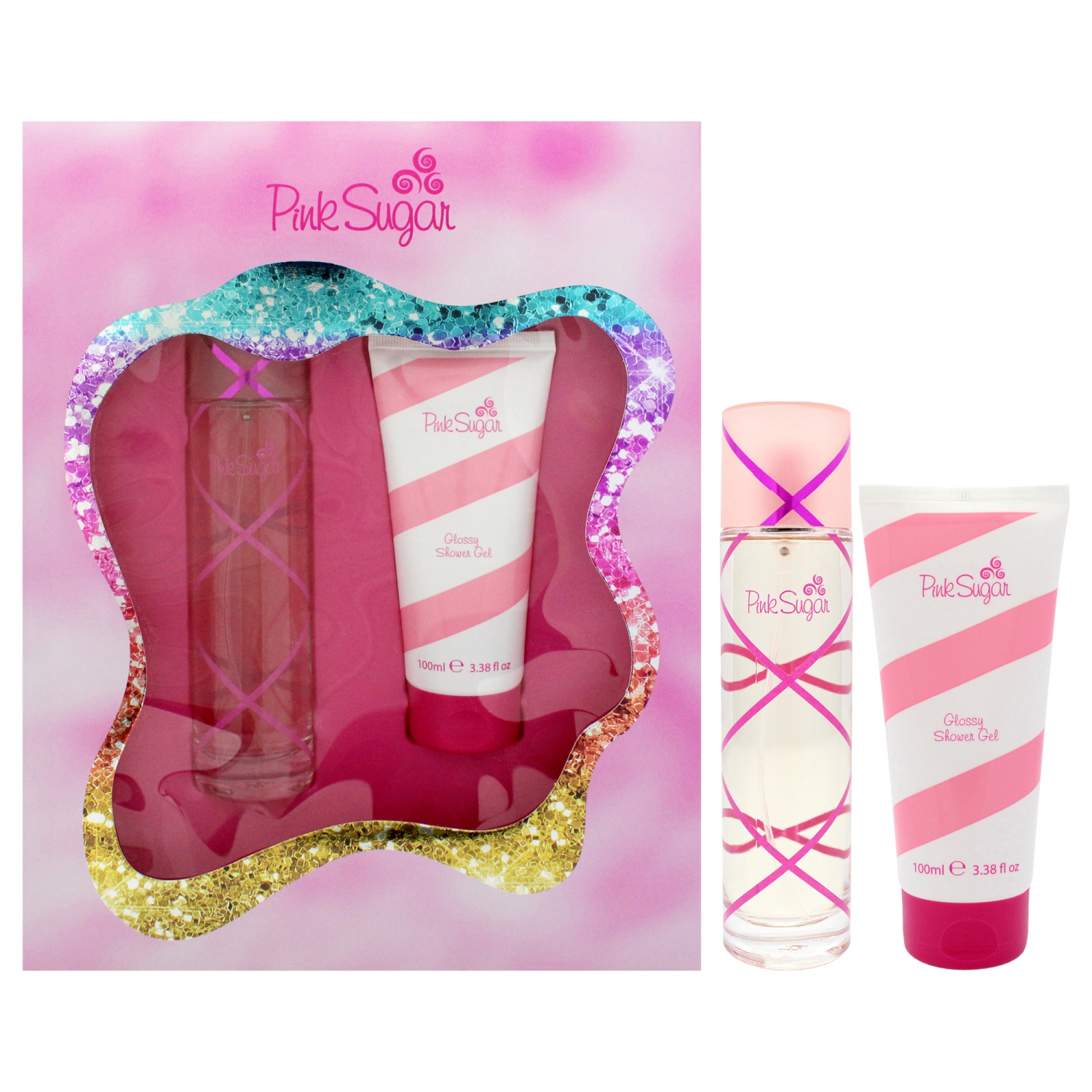 Pink Sugar by Aquolina for Women - 2 Pc Gift Set 3.4oz EDT Spray, 3.4oz Glossy Shower Gel