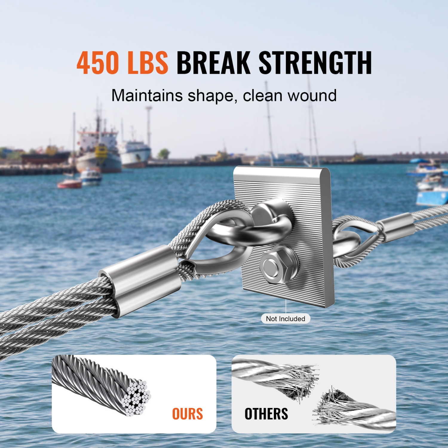 VEVOR 1/16" 66 ft Wire Rope Kit, 304 Stainless Steel Cable with Crimping Pliers, 160 Sleeves and 12 Thimbles, 7x7 Strands Construction Marine