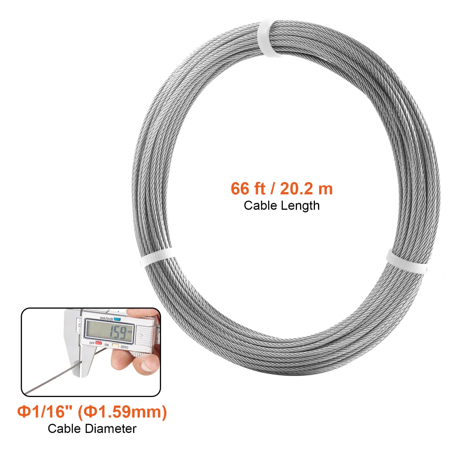 VEVOR 1/16" 66 ft Wire Rope Kit, 304 Stainless Steel Cable with Crimping Pliers, 160 Sleeves and 12 Thimbles, 7x7 Strands Construction Marine