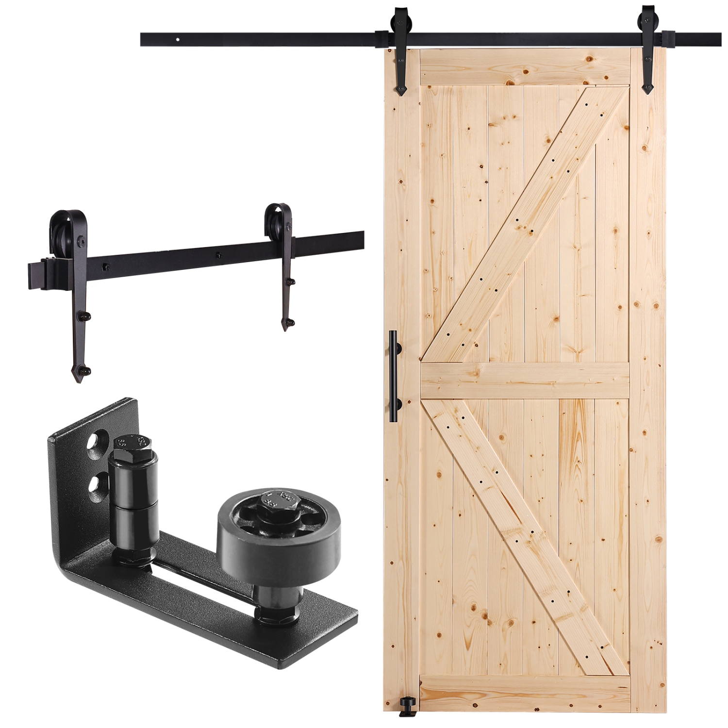 VEVOR 36" x 84" Barn Door and Hardware Kit, Wood Sliding Barn Door, Smoothly and Quietly, Barn Door Kit with 8-in-1 Floor Guide and Door Handle,