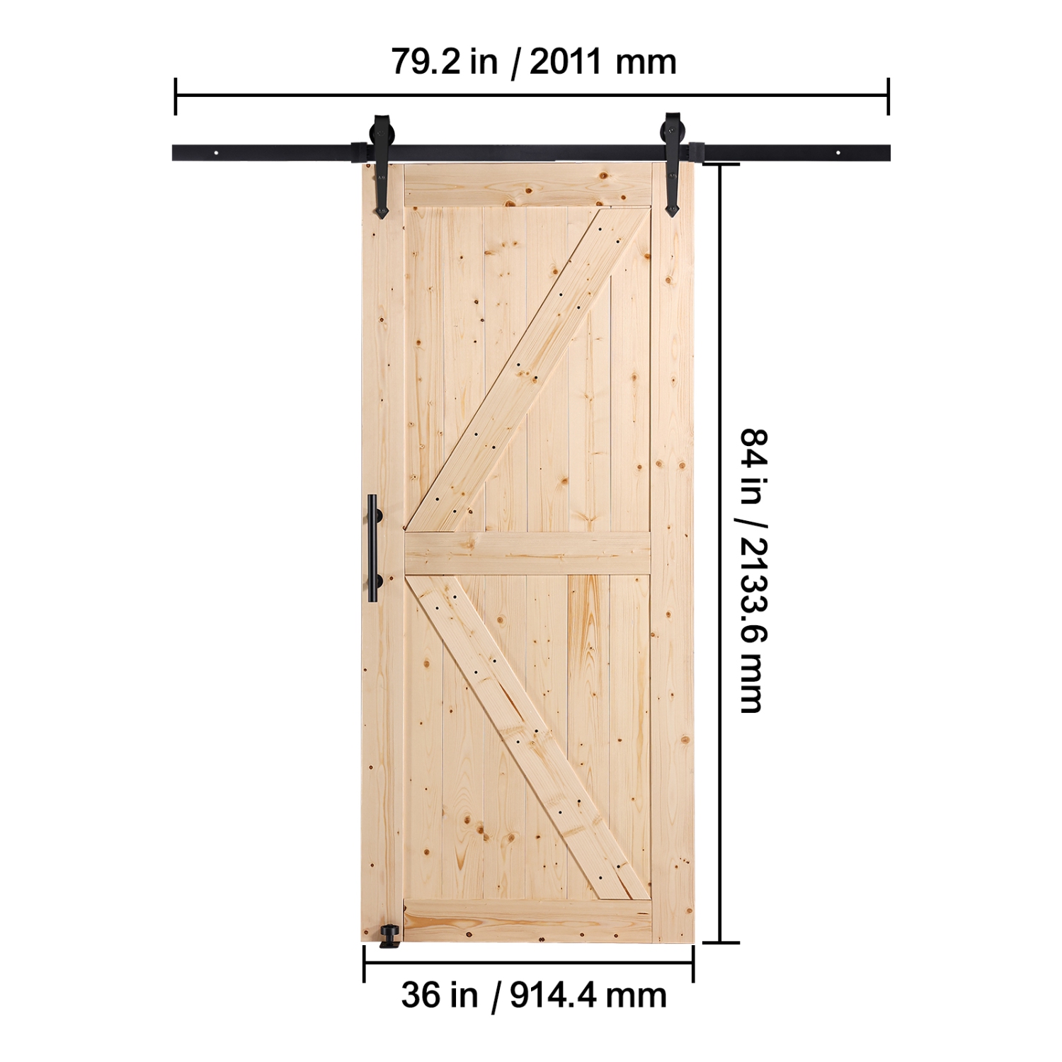 VEVOR 36" x 84" Barn Door and Hardware Kit, Wood Sliding Barn Door, Smoothly and Quietly, Barn Door Kit with 8-in-1 Floor Guide and Door Handle,