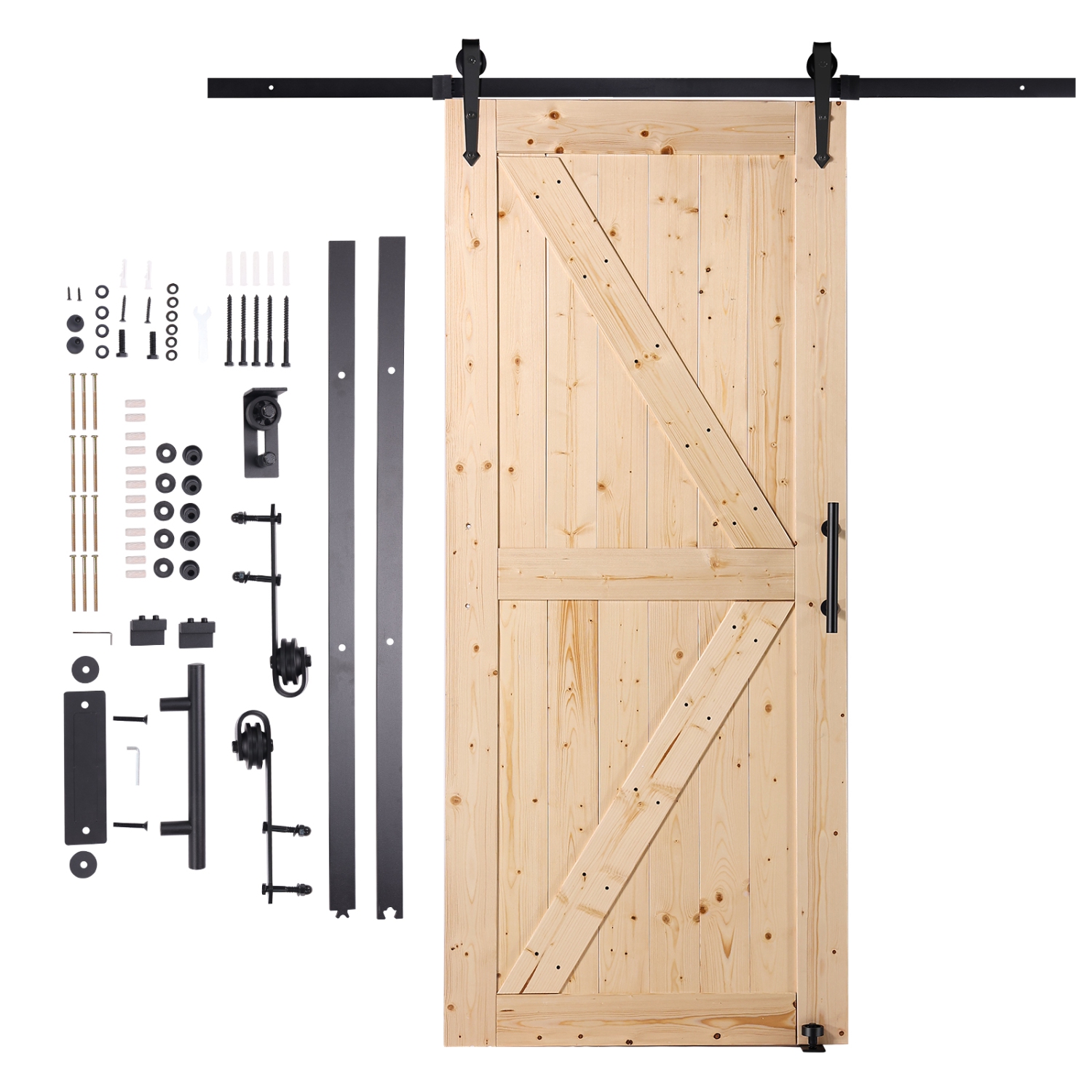 VEVOR 36" x 84" Barn Door and Hardware Kit, Wood Sliding Barn Door, Smoothly and Quietly, Barn Door Kit with 8-in-1 Floor Guide and Door Handle,