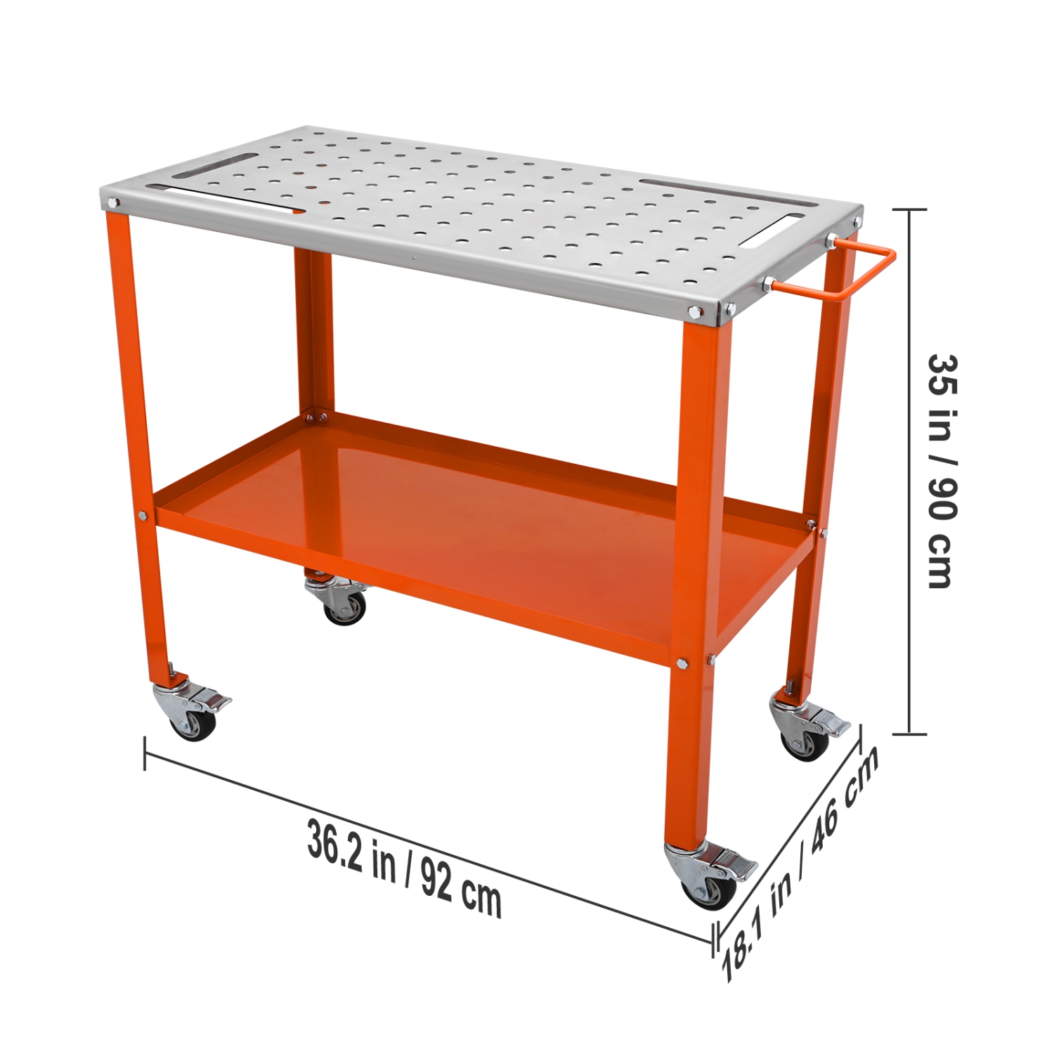 VEVOR 36" x 18" Welding Table, 1200lbs Load Capacity Steel Welding Workbench Table on Wheels, Portable Work Bench with Braking Lockable Casters,4