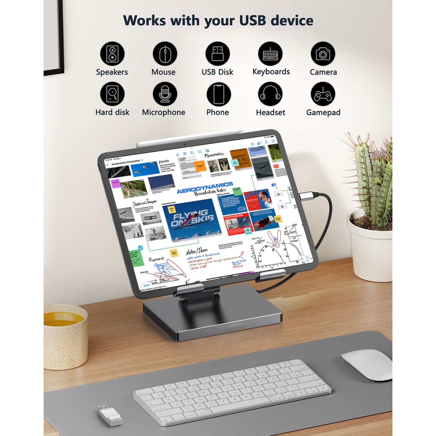 Support de concentrateur USB-C pour iPad Pro, adaptateur 9-en-1 pour iPad Pro M4 M2 de 13 12,9 11 po Station d'accueil pliable