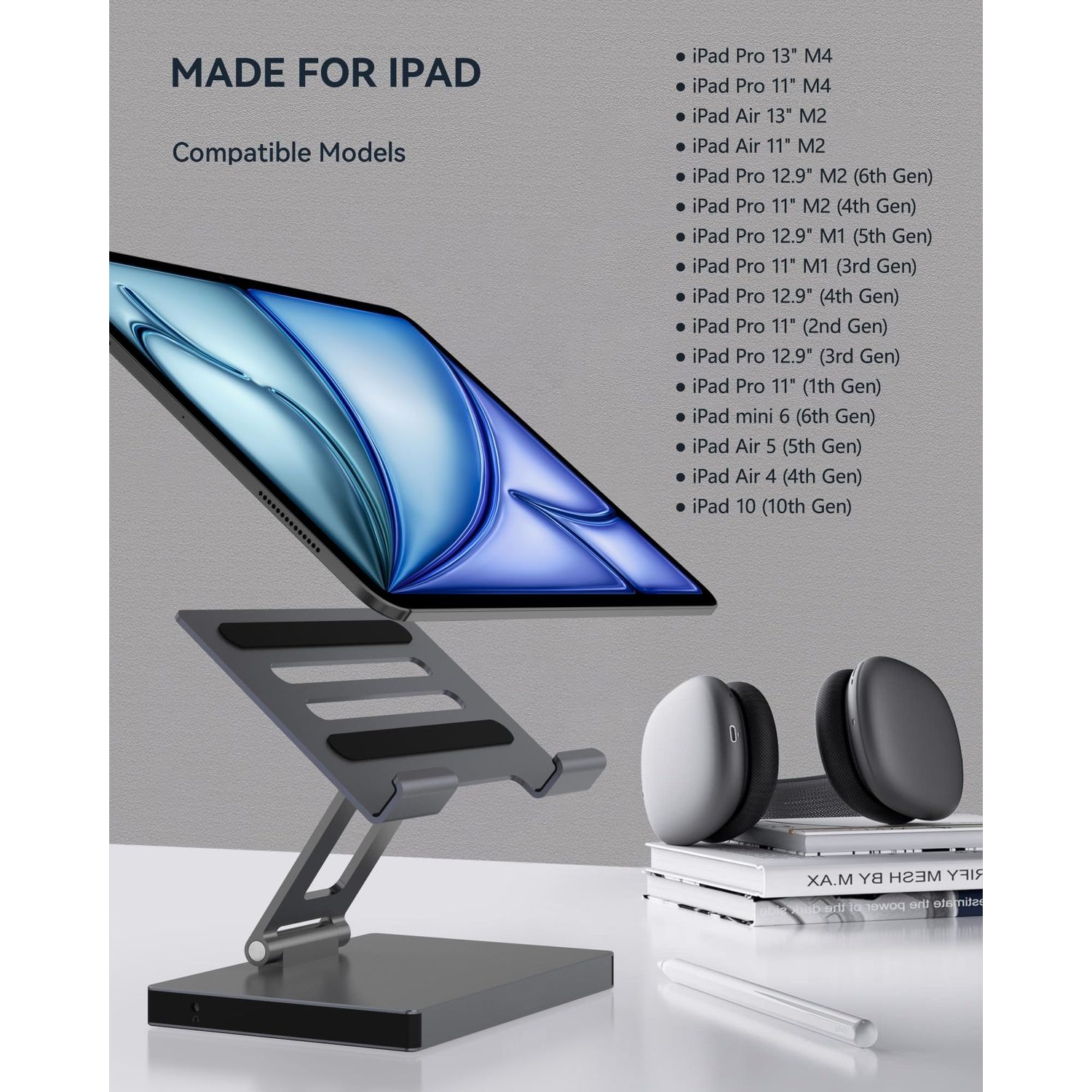 Support de concentrateur USB-C pour iPad Pro, adaptateur 9-en-1 pour iPad Pro M4 M2 de 13 12,9 11 po Station d'accueil pliable