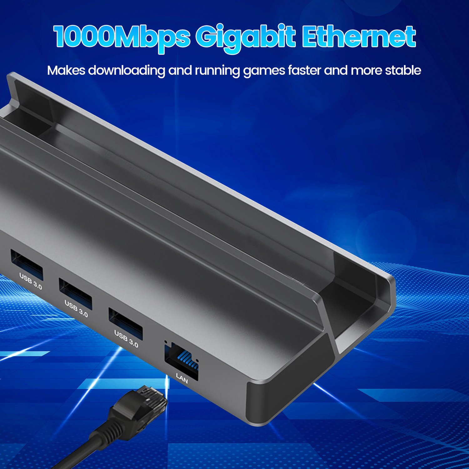 Accessoires de station d'accueil 6-en-1 compatibles avec ASUS ROG Alloy, Steam Deck Dock avec 3 ports USB-A 3,0, RJ45, adaptateur HUB