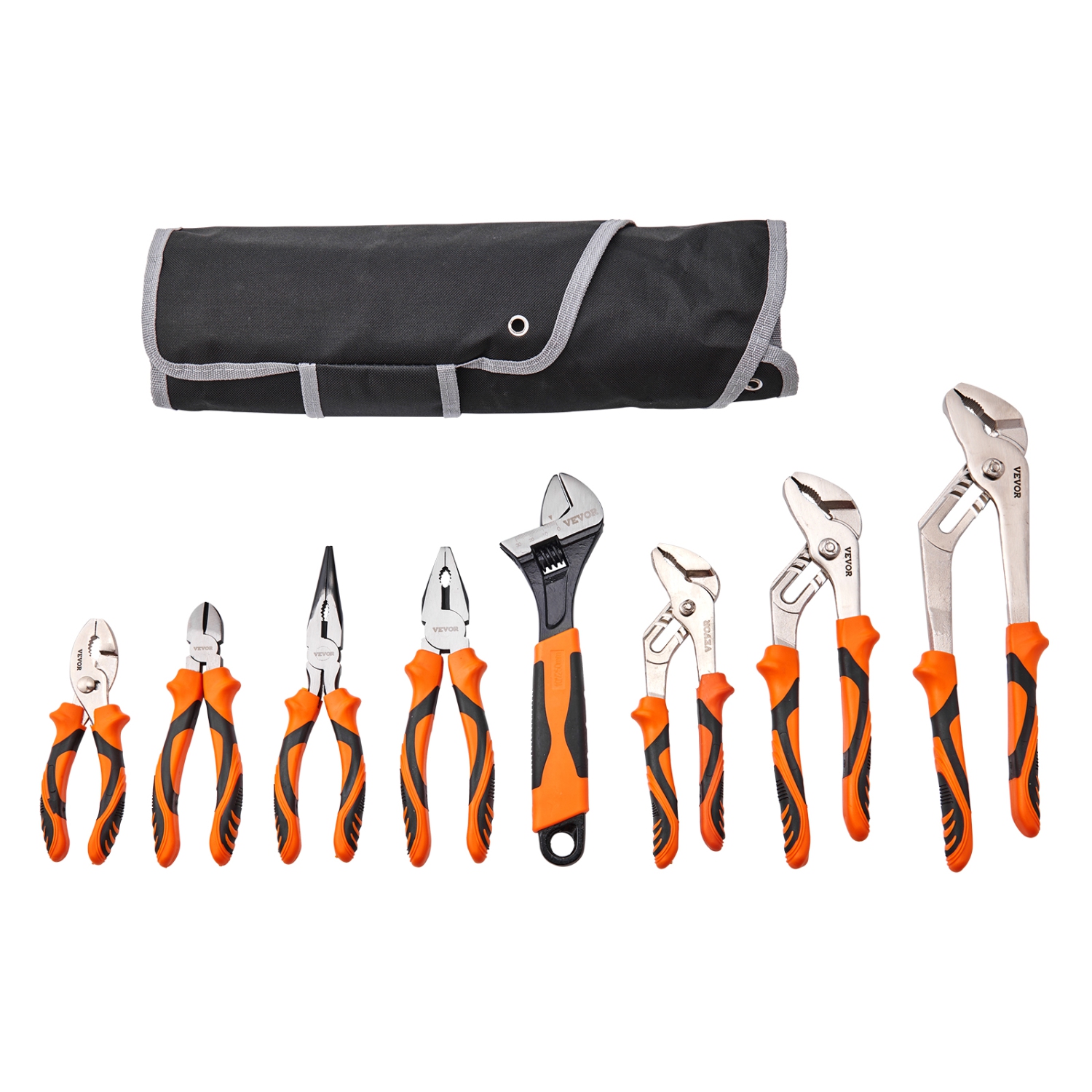 VEVOR 8-Piece Pliers Set, Carbon Steel, 12"/10"/8" Groove Joint Pliers, 8" Linesman's Pliers, 6" Slip Joint Pliers, 8" Long Nose Pliers, 6" Diagonal Cutter, 10" Adjustable Wrench