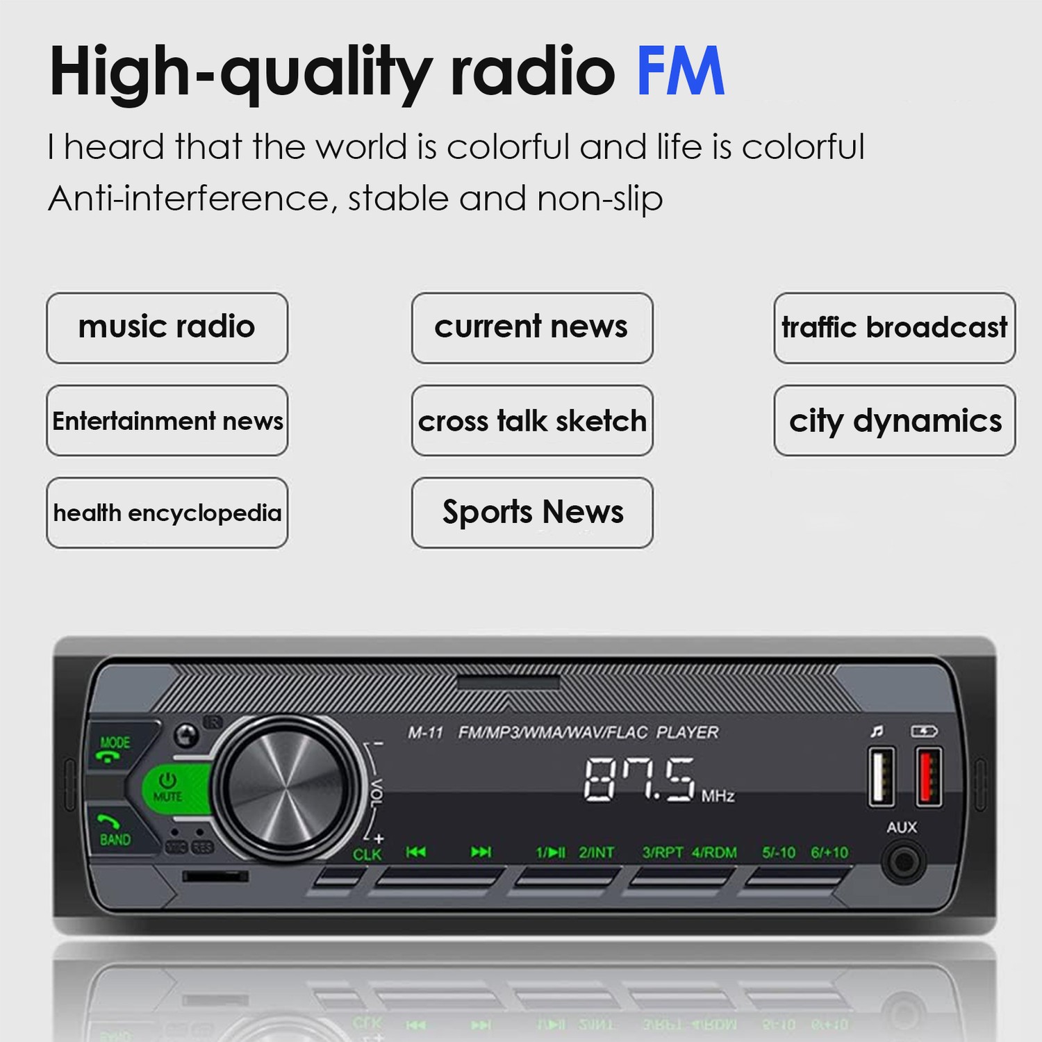 Lecteur MP3 mains libres Bluetooth radio FM pour l'auto de 12 V, récepteur Bluetooth coloré