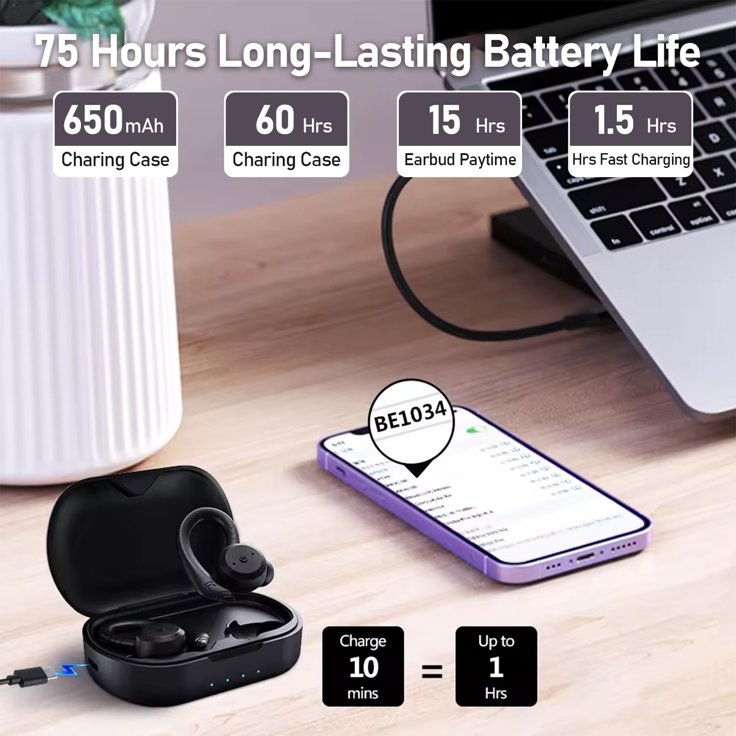 Écouteurs sport sans fil Bluetooth, écouteurs boutons stéréo 100 % sans fil, écouteurs boutons pour la course sportive