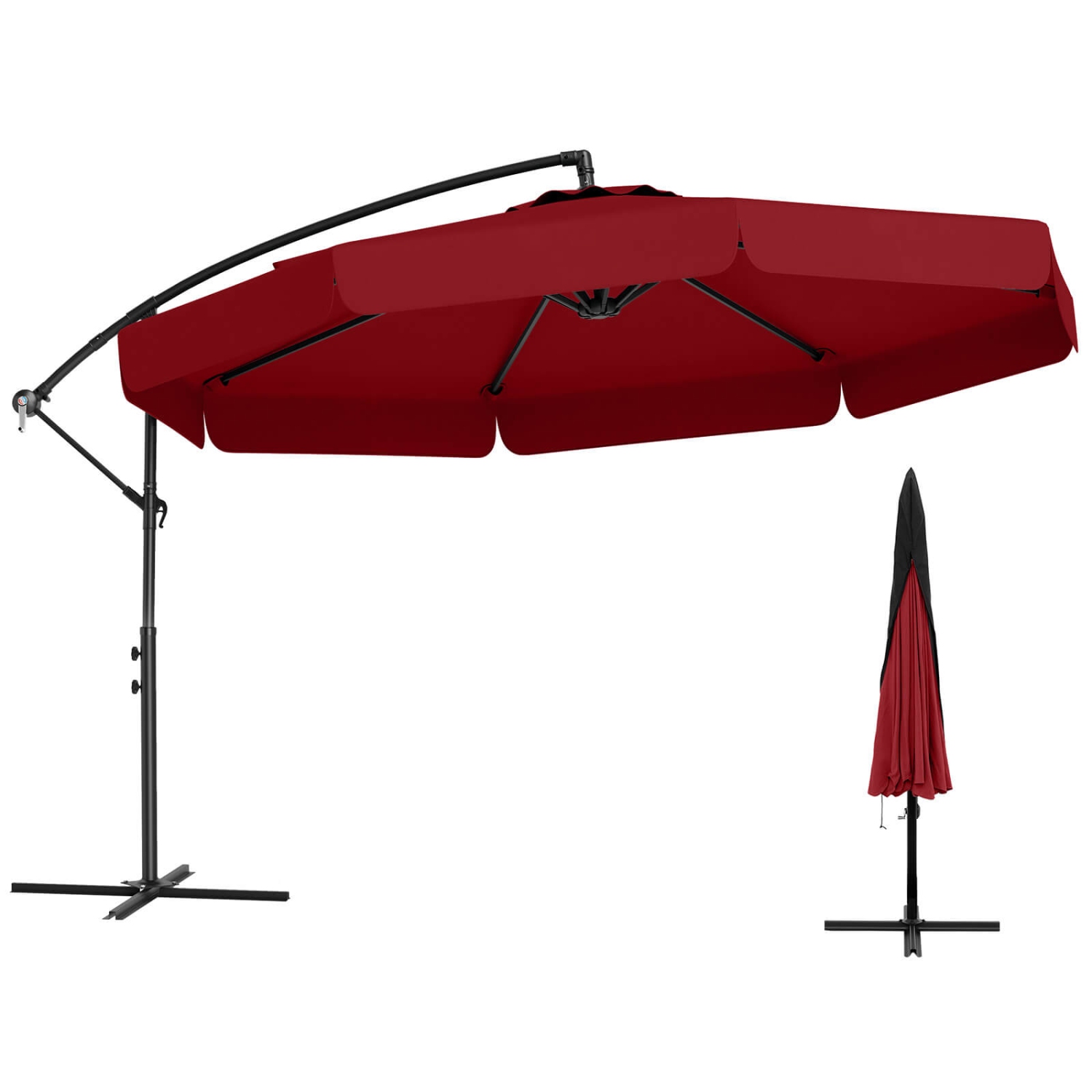 Costway 10 FT Offset Hanging Umbrella Patio Cantilever Umbrella with Cover Beige/Gray/Navy/Turquoise/Red/Brown