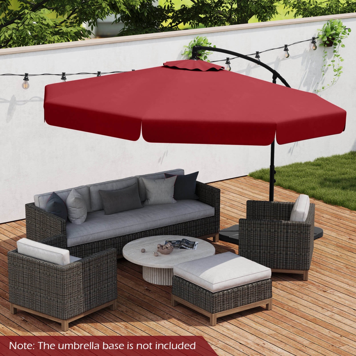 Costway 10 FT Offset Hanging Umbrella Patio Cantilever Umbrella with Cover Beige/Gray/Navy/Turquoise/Red/Brown