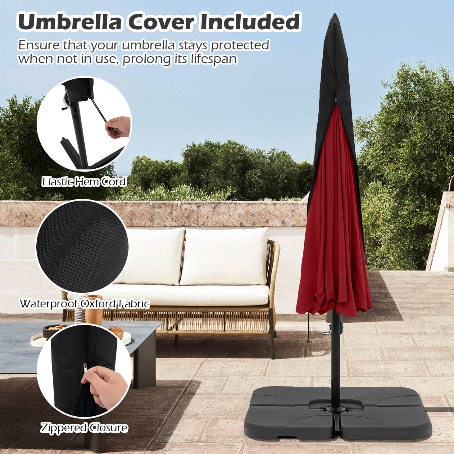 Costway 10 FT Offset Hanging Umbrella Patio Cantilever Umbrella with Cover Beige/Gray/Navy/Turquoise/Red/Brown