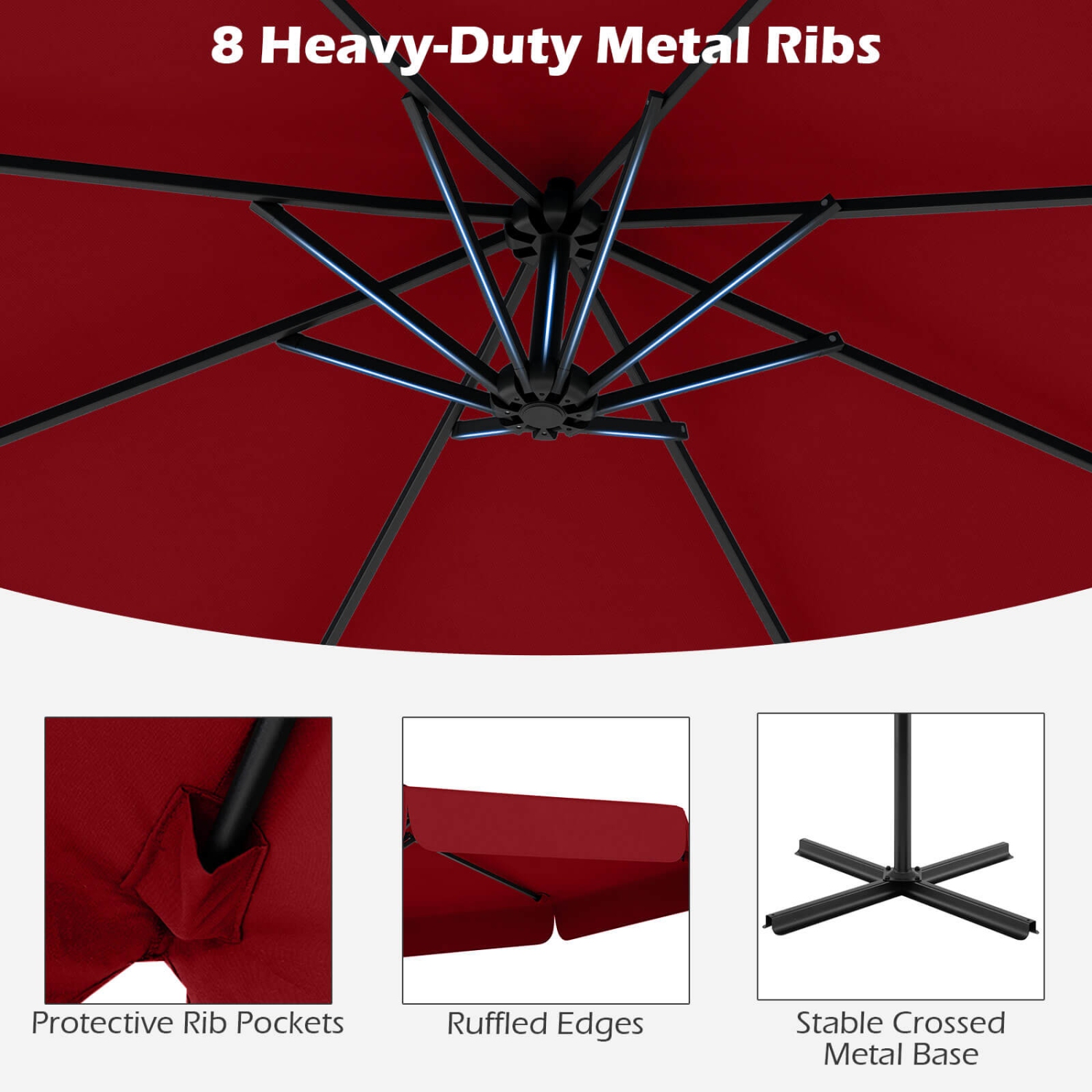 Costway 10 FT Offset Hanging Umbrella Patio Cantilever Umbrella with Cover Beige/Gray/Navy/Turquoise/Red/Brown