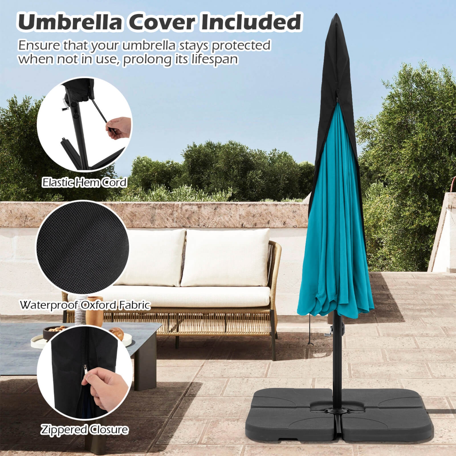 Parasol de patio à cantilever décalé 10 pi de Costway avec housse beige/gris/marine/turquoise/rouge/brun
