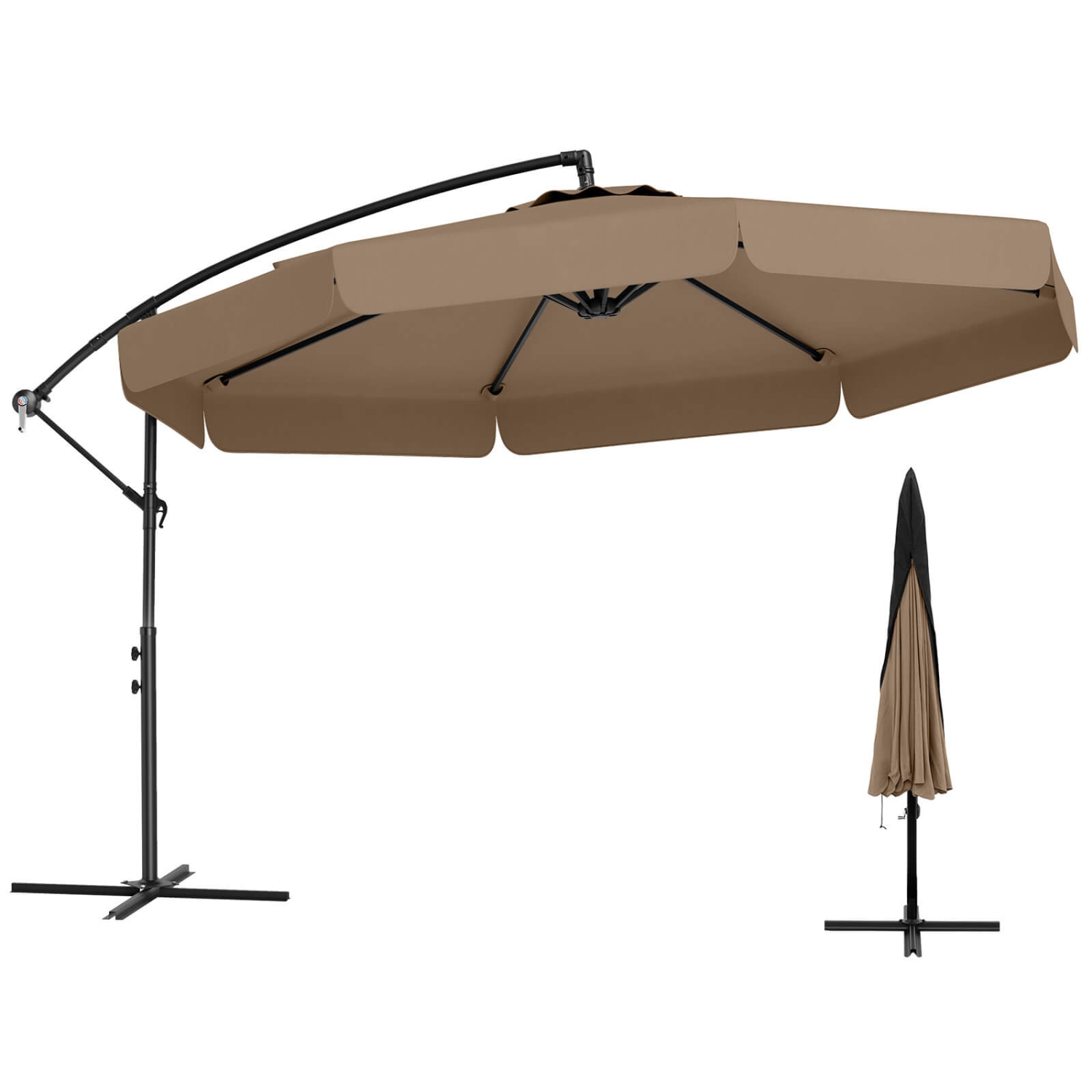 Costway 10 FT Offset Hanging Umbrella Patio Cantilever Umbrella with Cover Beige/Gray/Navy/Turquoise/Red/Brown
