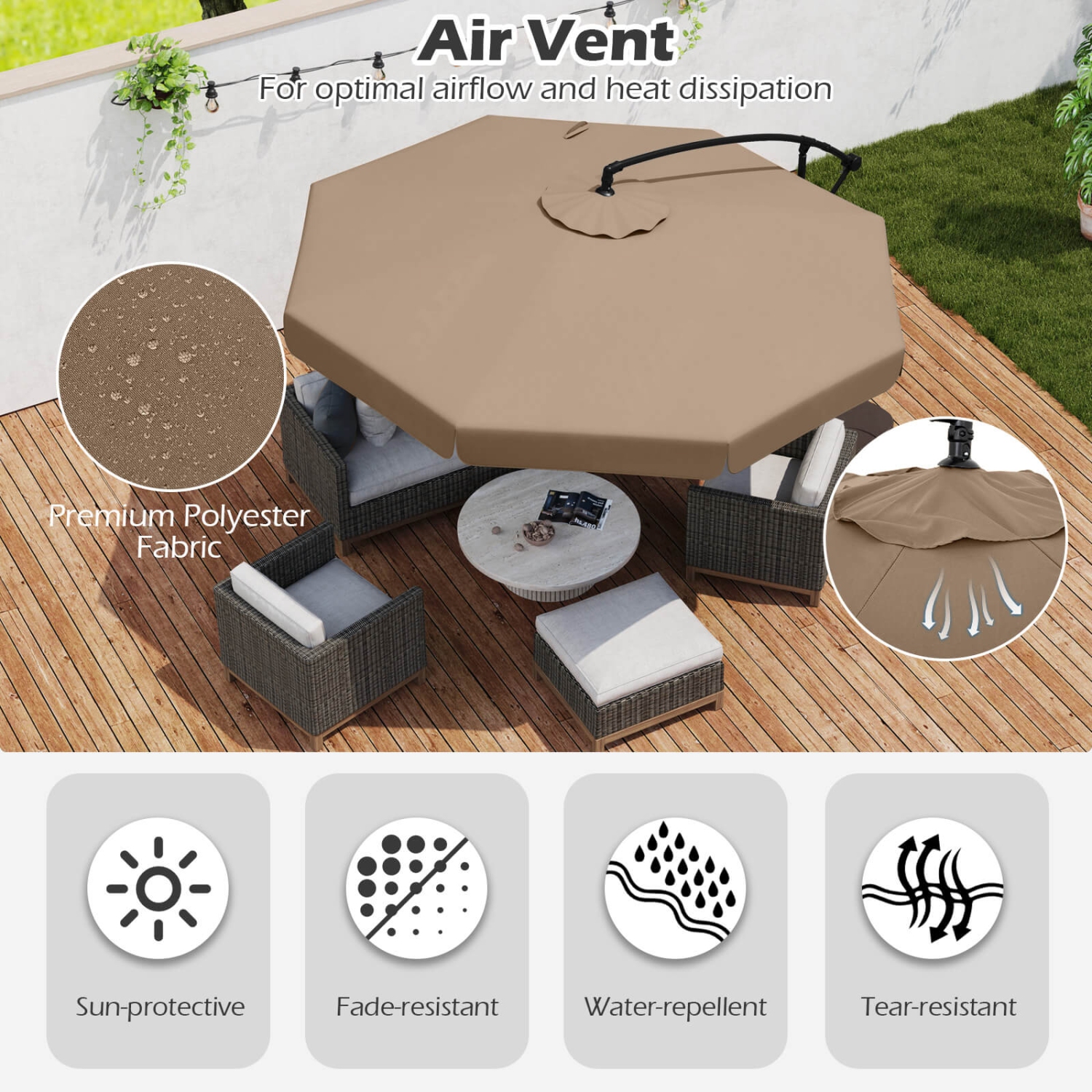 Costway 10 FT Offset Hanging Umbrella Patio Cantilever Umbrella with Cover Beige/Gray/Navy/Turquoise/Red/Brown