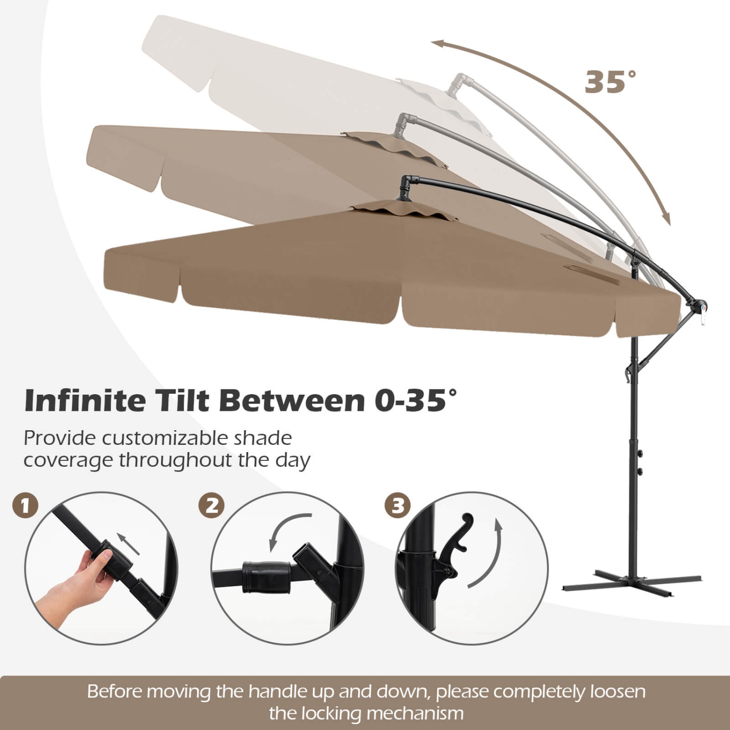 Costway 10 FT Offset Hanging Umbrella Patio Cantilever Umbrella with Cover Beige/Gray/Navy/Turquoise/Red/Brown