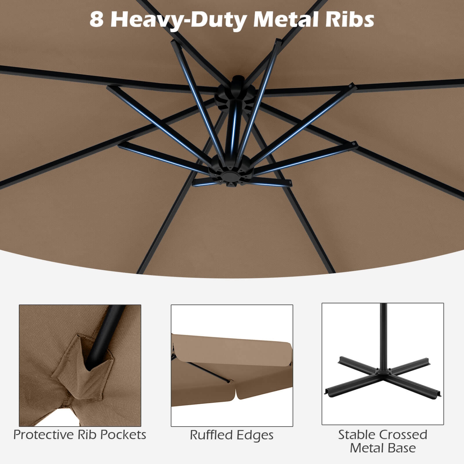 Costway 10 FT Offset Hanging Umbrella Patio Cantilever Umbrella with Cover Beige/Gray/Navy/Turquoise/Red/Brown