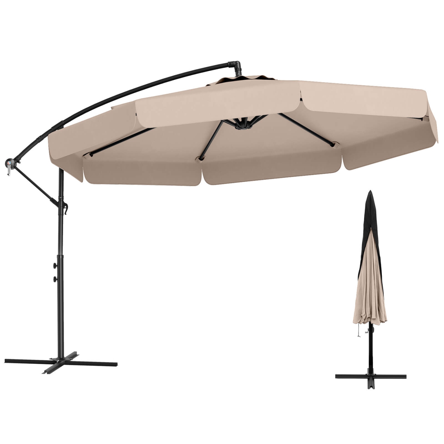 Costway 10 FT Offset Hanging Umbrella Patio Cantilever Umbrella with Cover Beige/Gray/Navy/Turquoise/Red/Brown