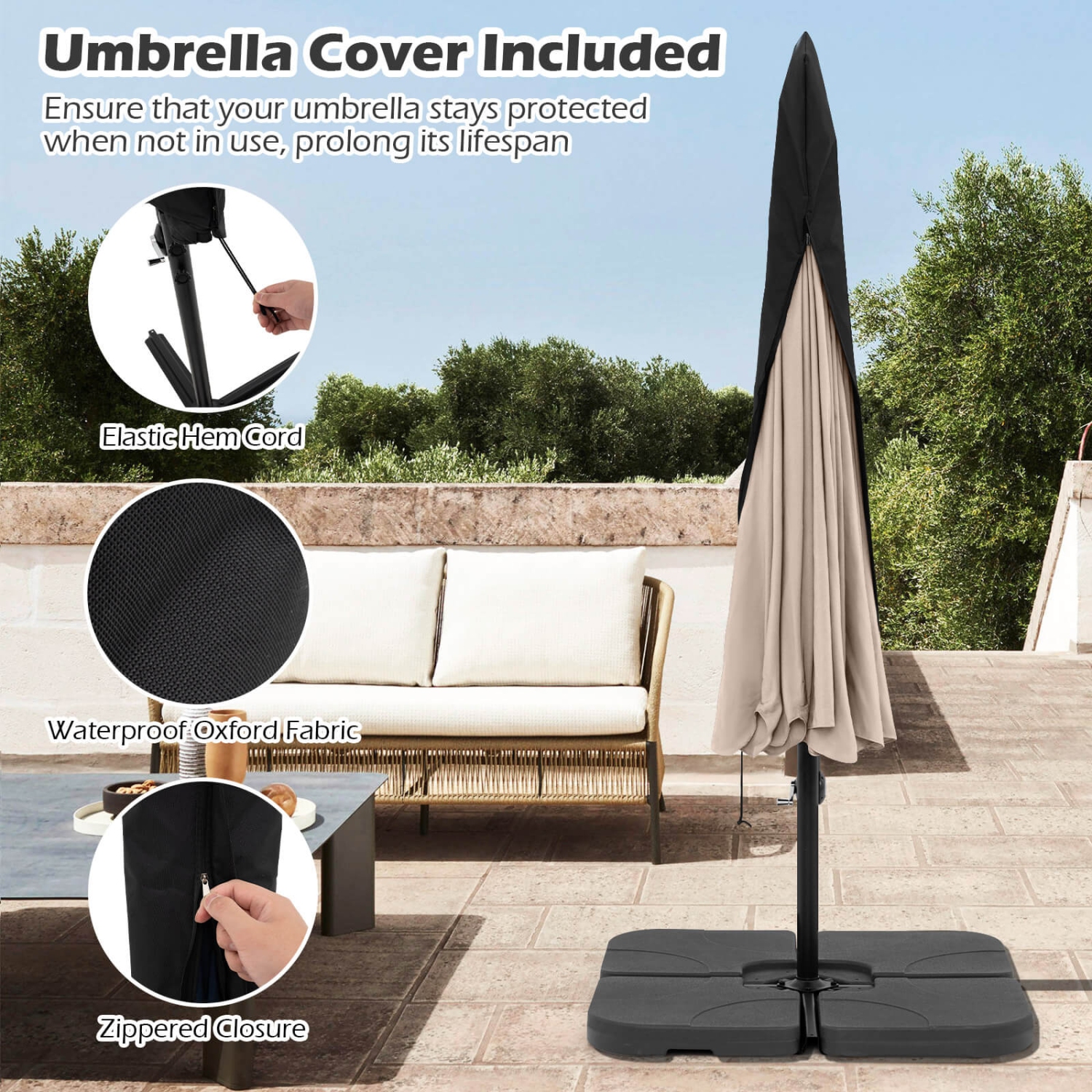 Costway 10 FT Offset Hanging Umbrella Patio Cantilever Umbrella with Cover Beige/Gray/Navy/Turquoise/Red/Brown