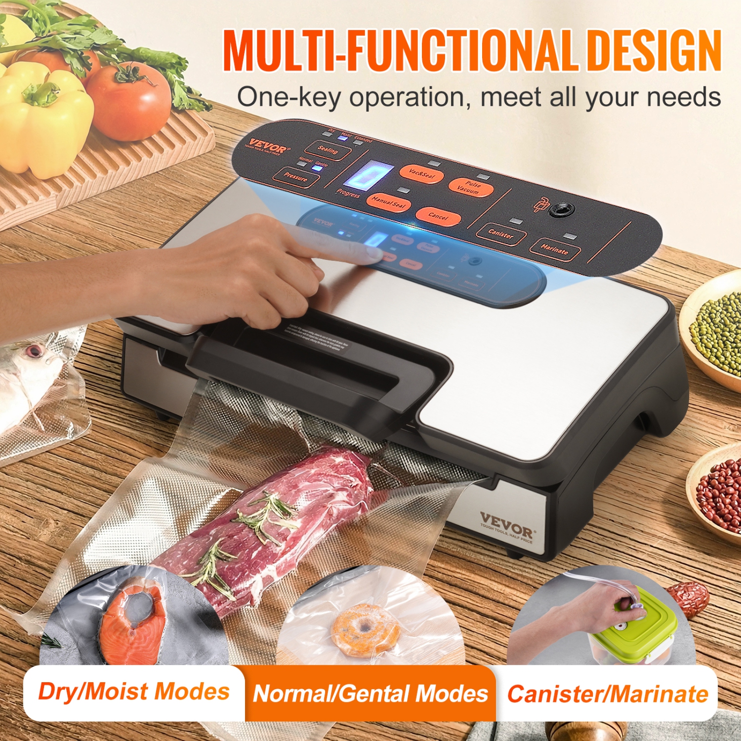 VEVOR 90Kpa 130W Vacuum Sealer Machine, Powerful Dual Pump and Dual Sealing, Dry and Moist Food Storage, Automatic and Manual Air Sealing System with