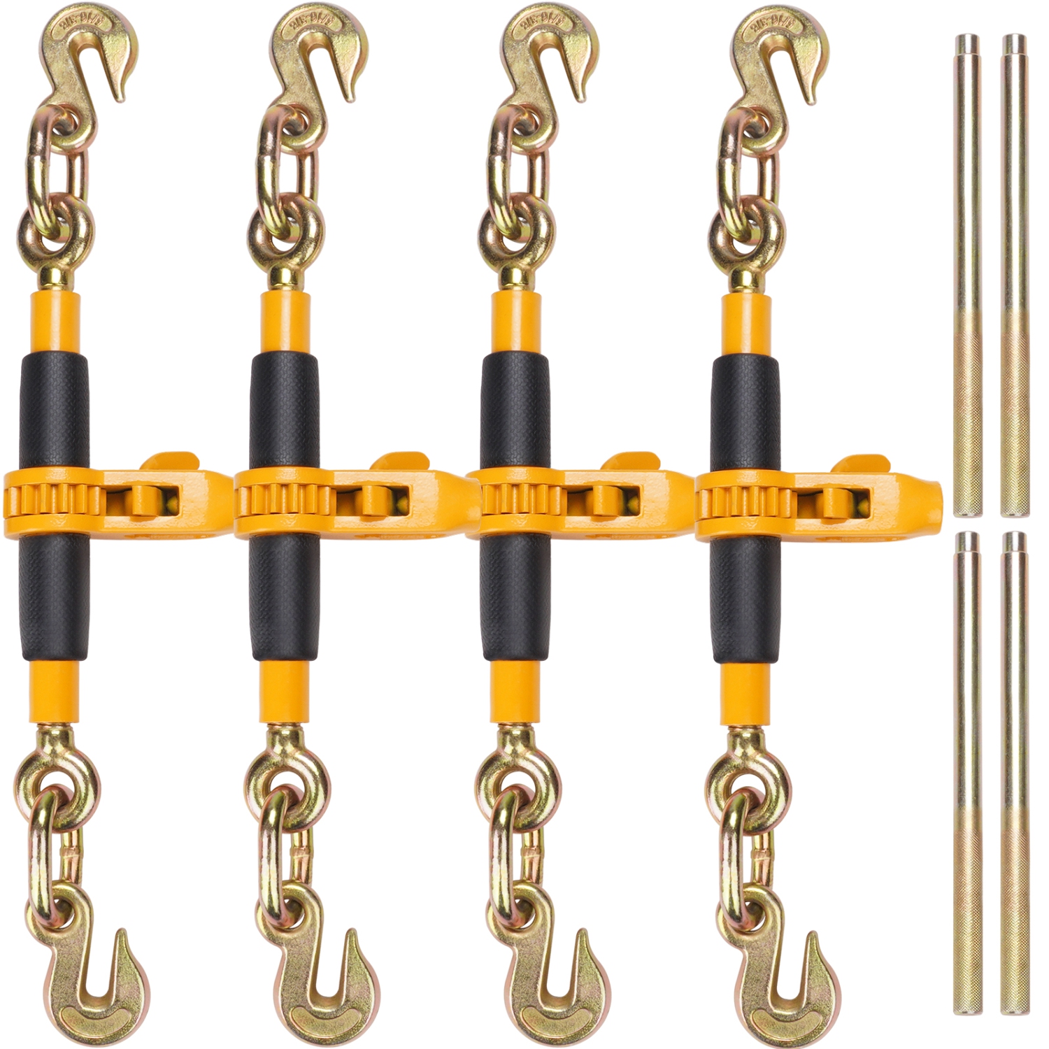 VEVOR 4PCS Ratchet Chain Binder, 5/16"-3/8" Heavy Duty Load Binders, with G80 Hooks 7,100 lbs Secure Load Limit, Labor-saving Anti-skid Handle, Tie
